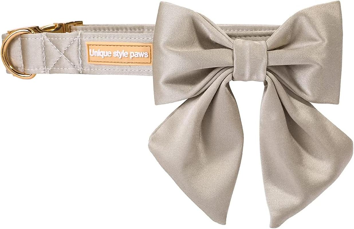 Unique Style Paws Silk Dog Collar Adjustable Durable Bowknot Wedding Bow Tie Collar for Small Puppy Cat Small Puppy Cat Champagne image number 3