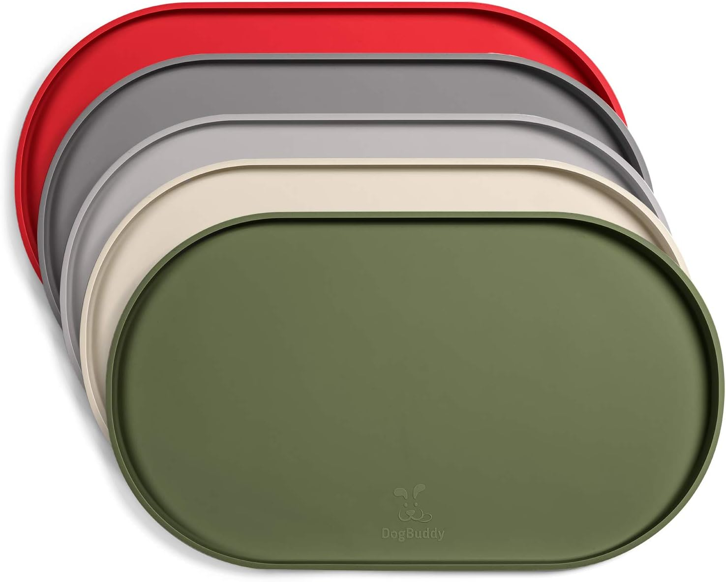 Dogbuddy Dog Food Mat, Small (19X11), Large (24X14), Nonslip Pet Food Mat, Silicone Dog Bowl Mat, Washable Dog Mat for Food and Water, Waterproof Dog Food Mats for Floors (Small, White Sand)