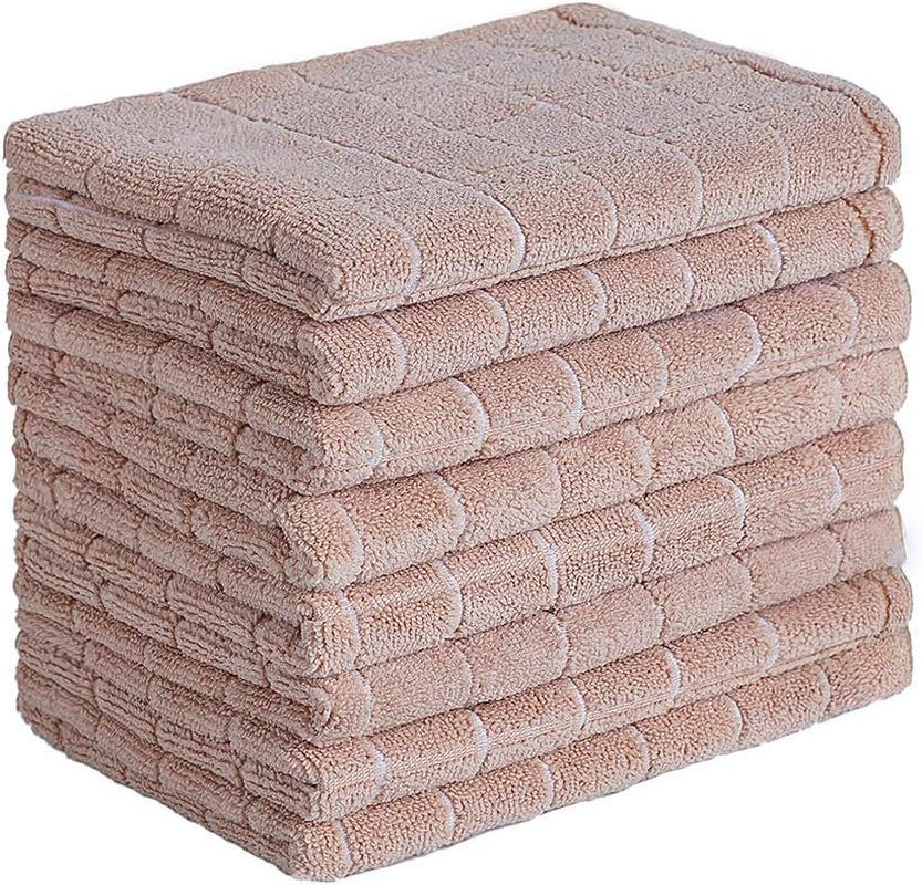 Microfiber Dish Towels - Soft, Super Absorbent and Lint Free Kitchen Towels - 8 Pack (Lattice Designed Camel Colors) - 26 X 18 Inch (Camel)