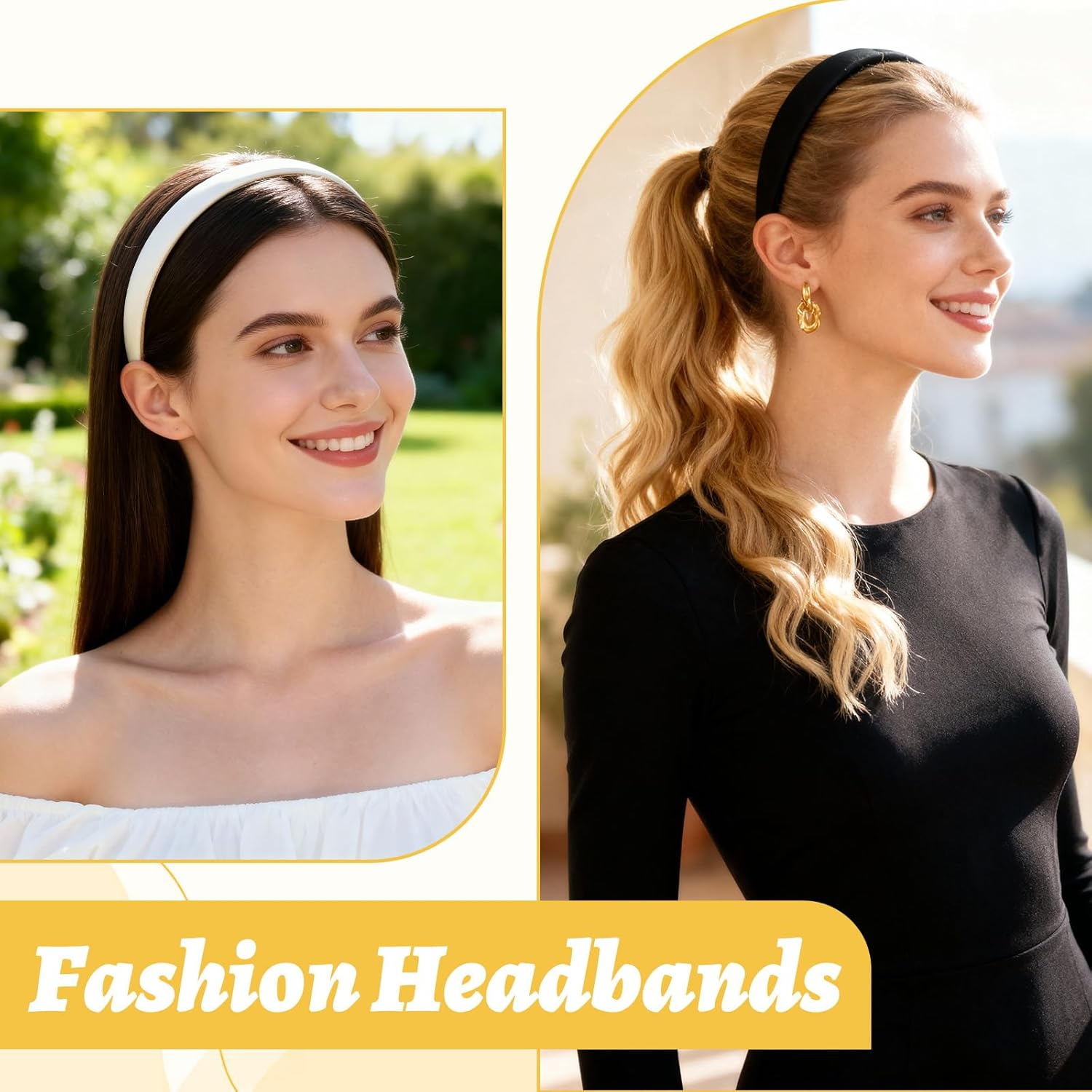 Pack of 2 Women'S Black Headpieces Satin Headbands Plain Headbands Non-Slip Hair Accessories Simple Fashion Headband for Women Girls Men DIY Styling image number 5