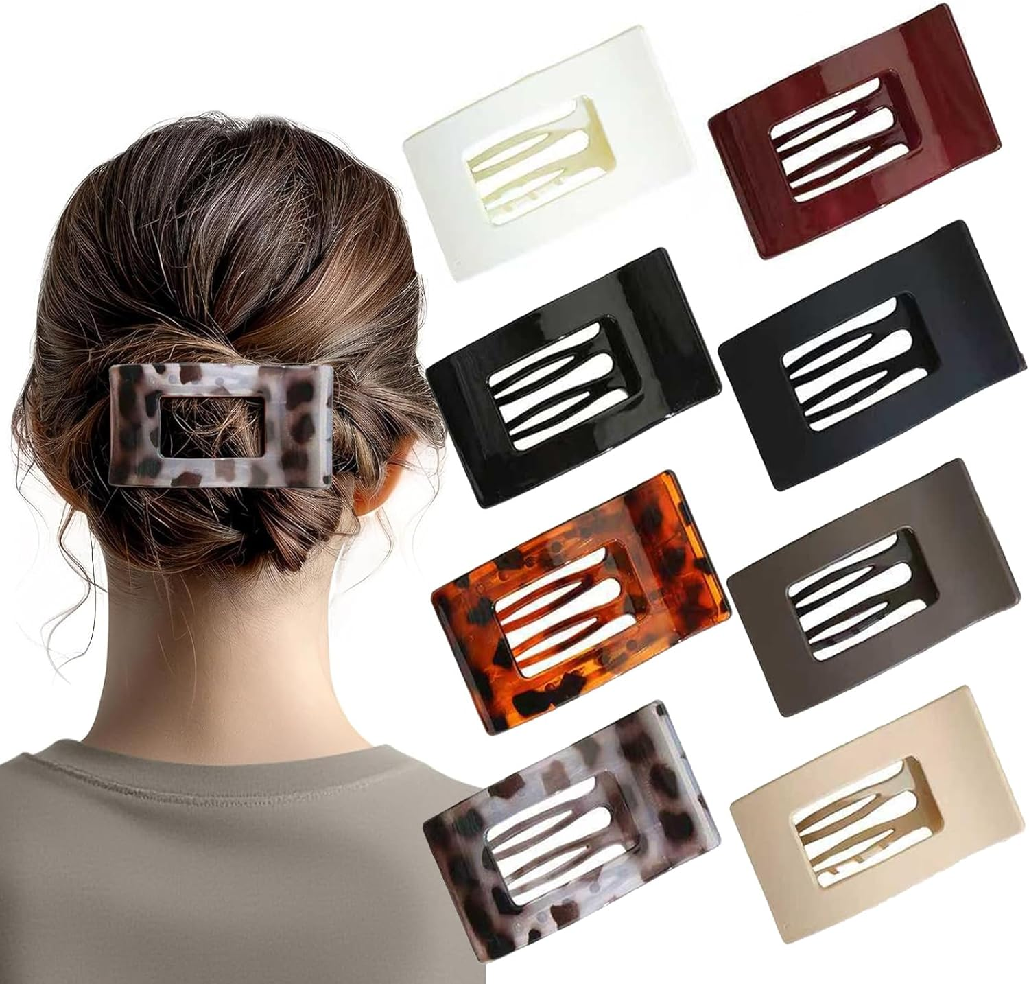 8 PCS Flat Hair Clips French Lay down Hair Claw Clips for Women Girls Strong Hold Hair Barrettes for Thick Thin Hair Comfortable Curved Flat Clips for Lying Driving (Heart)