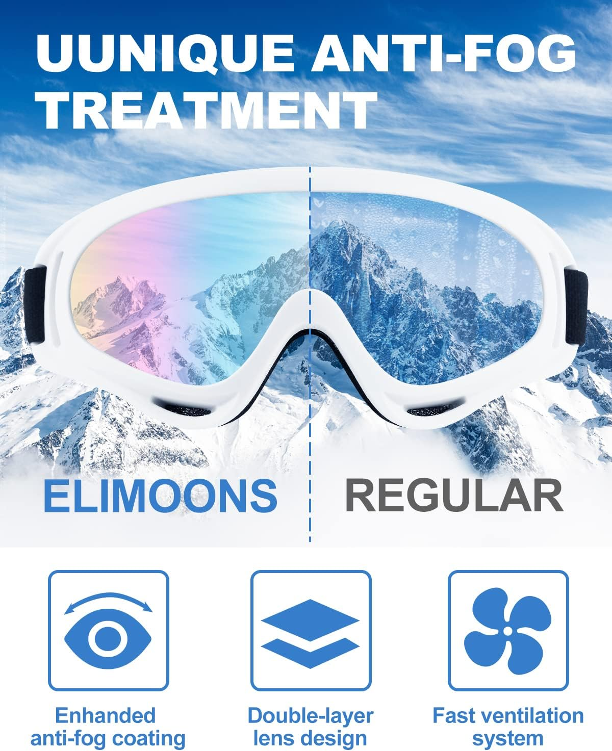 Elimoons Ski Goggles, Pack of 2, Snowboard Goggles for Kids, Boys & Girls, Youth, Men & Women, with UV 400 Protection, Wind Resistance, Anti-Glare Lenses