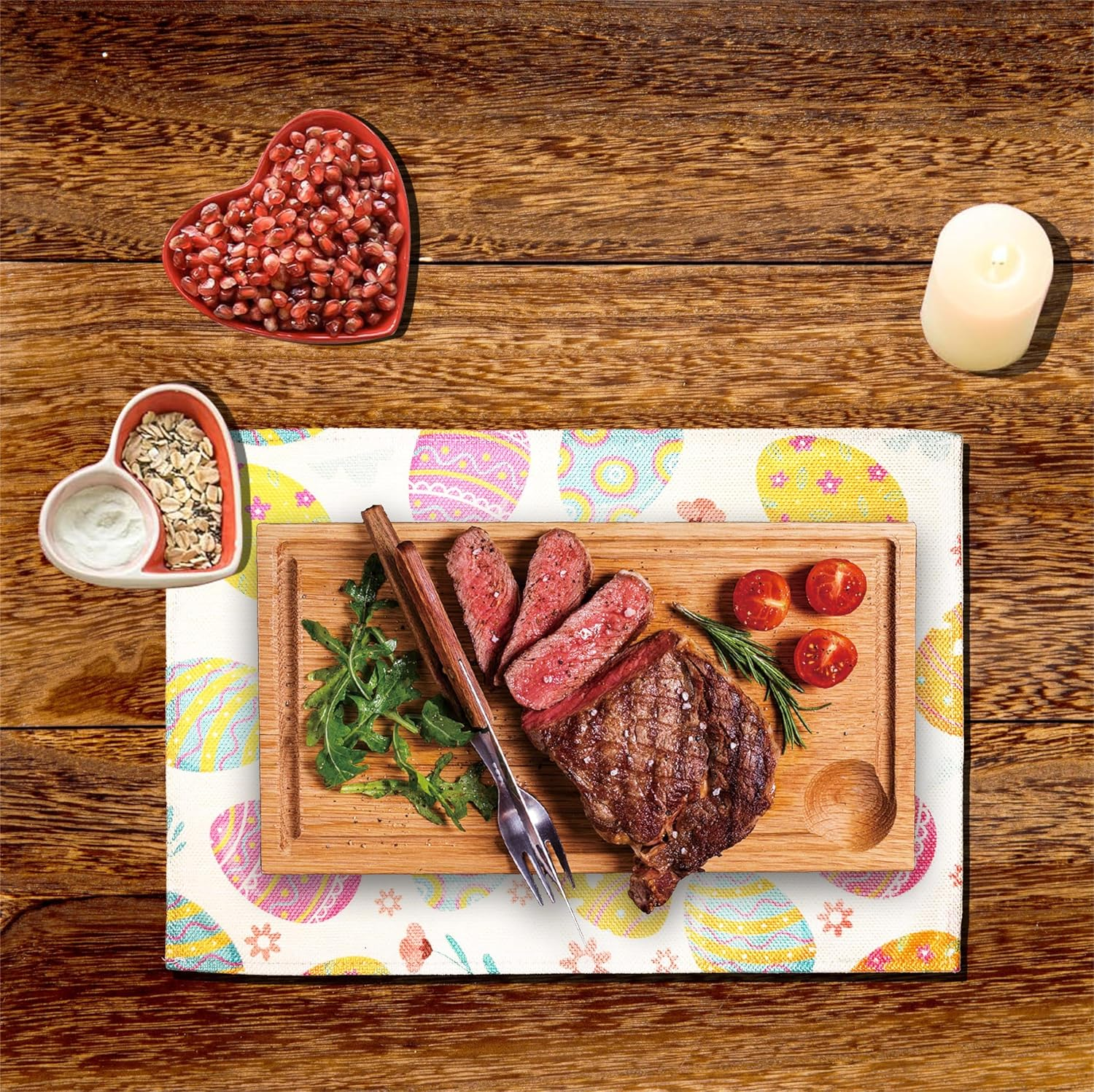 Moffris Happy Easter Egg Placemats Set of 6, 12X18 Inch Easter Spring Table Mats for Table Indoor Home Party Decor image number 2