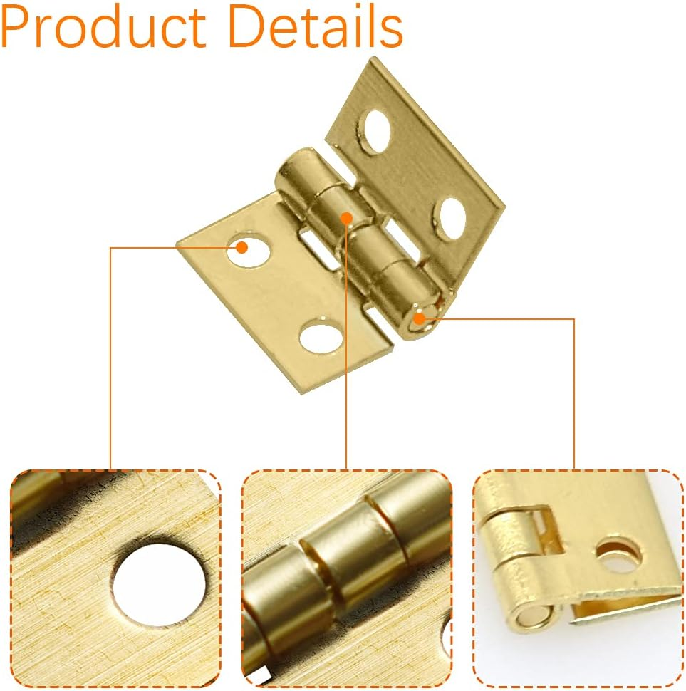 SHRJ 100Pcs Mini Brass Hinges Hardware 10 X 8Mm 180 Degree Miniature Furniture Wooden Box Jewelry Chest Box Dollhouse Cabinet DIY Accessories (Gold) - Silver image number 6
