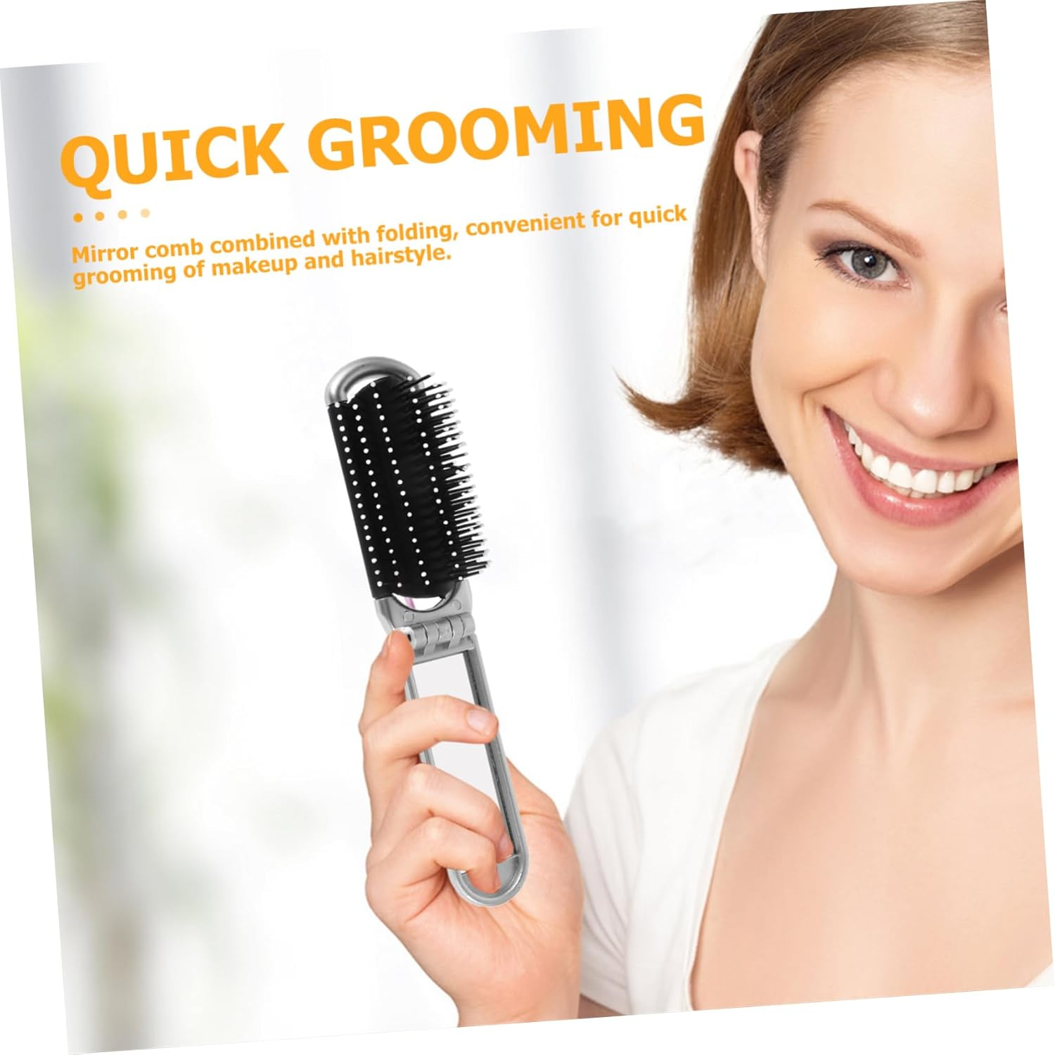 Beatifufu Detangling Folding Hair Brush Travel Mirror Comb Compact for Handbag Styling Tool