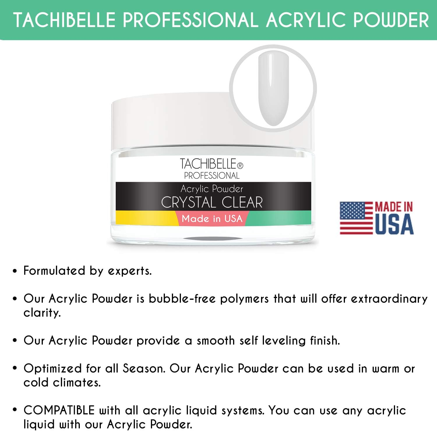 Tachibelle Professional Acrylic Nail System Crystal Clear Acrylic Powder, 120Ml Made in USA. Used in Professional Salons. image number 1