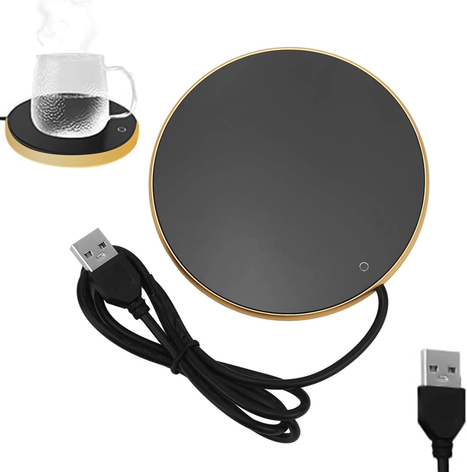 Travel Essentials USB Mug Warmer for Coffee & Tea - 3 Temp Settings Auto Shut-Off Cup Warmer Plate | Portable Desk Heater for Office Home | Compatible with Ceramic/Glass/Stainless Steel Mugs (Gold) image number 2
