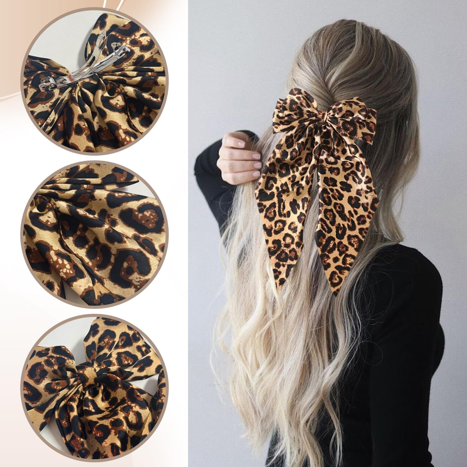 1 Leopard Print Hair Clip and 1 Leopard Print Hair Scrunchie Vintage Hair Accessories Elee Hair Clips Satin Hair Clips Hair Accessories image number 5
