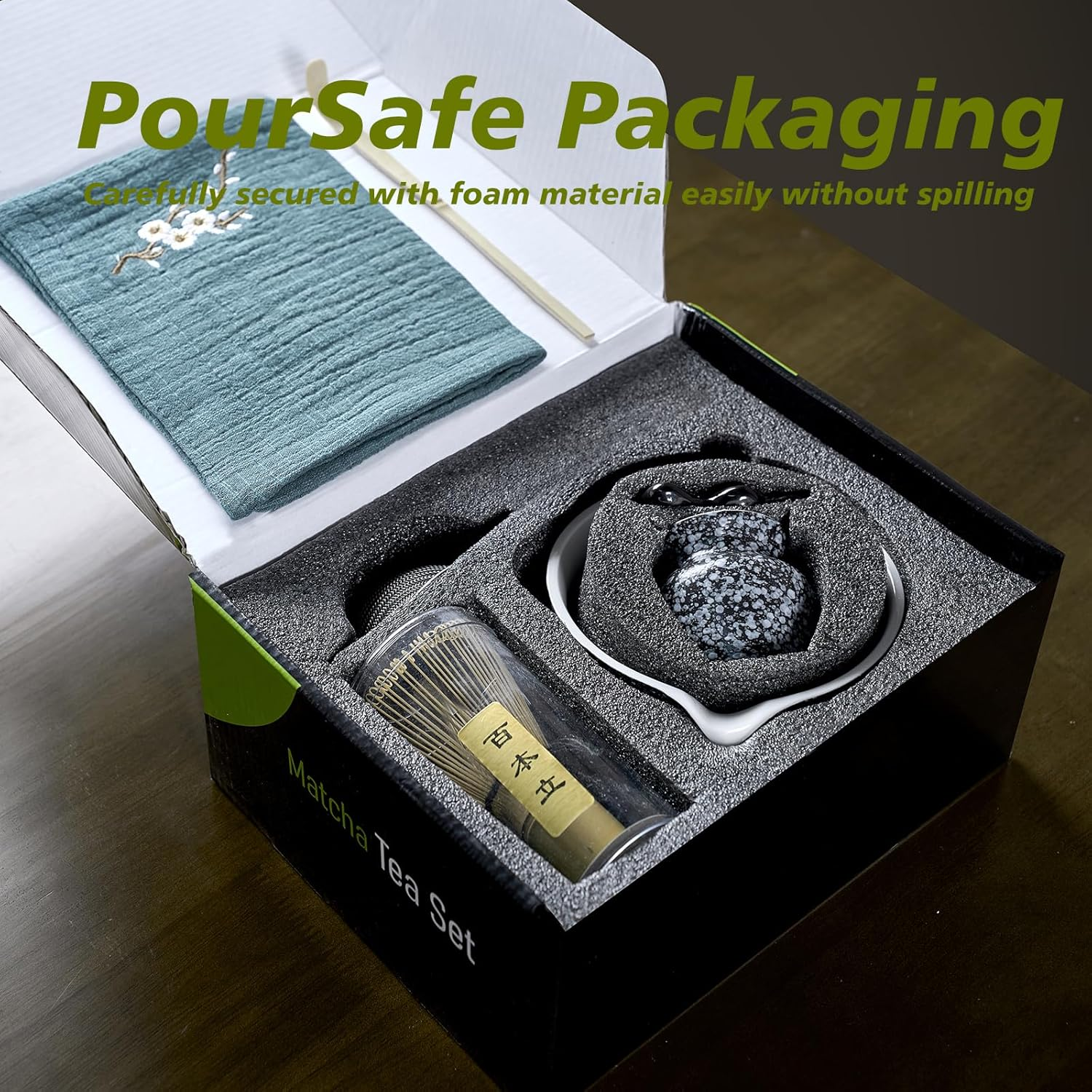 5 Pcs Matcha Whisk Set, Ceramic Matcha Whisk for Tea Ceremony, Matcha Set Whisk and Bowl, for Matcha Lover and Starters(Spotty Black)