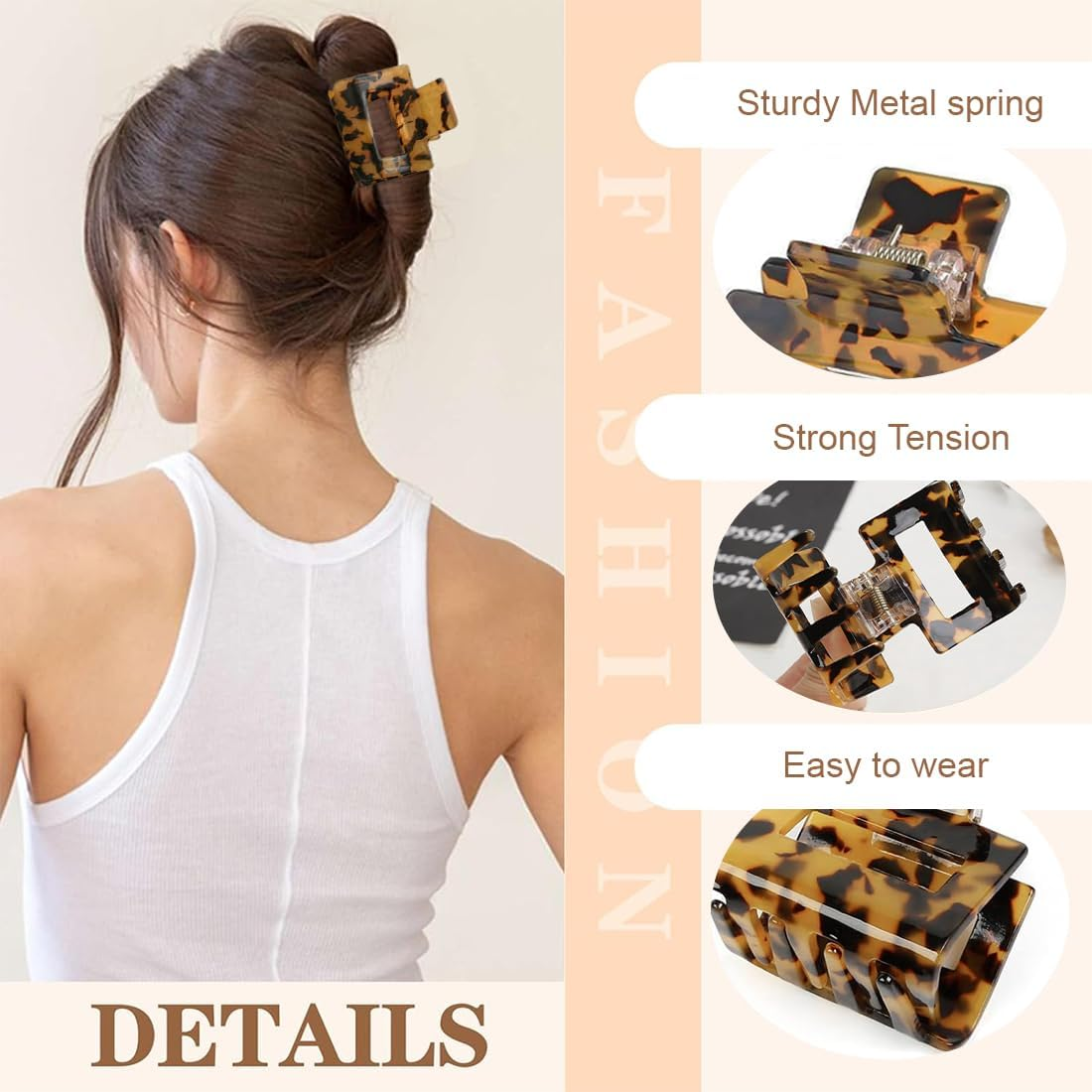 KIRZAX Pack of 3 Acetic Acid Hair Clips, Non-Slip Small Claw Clips, French Design, Strong Hold Hair Clips, Hair Accessories for Women and Girls image number 4