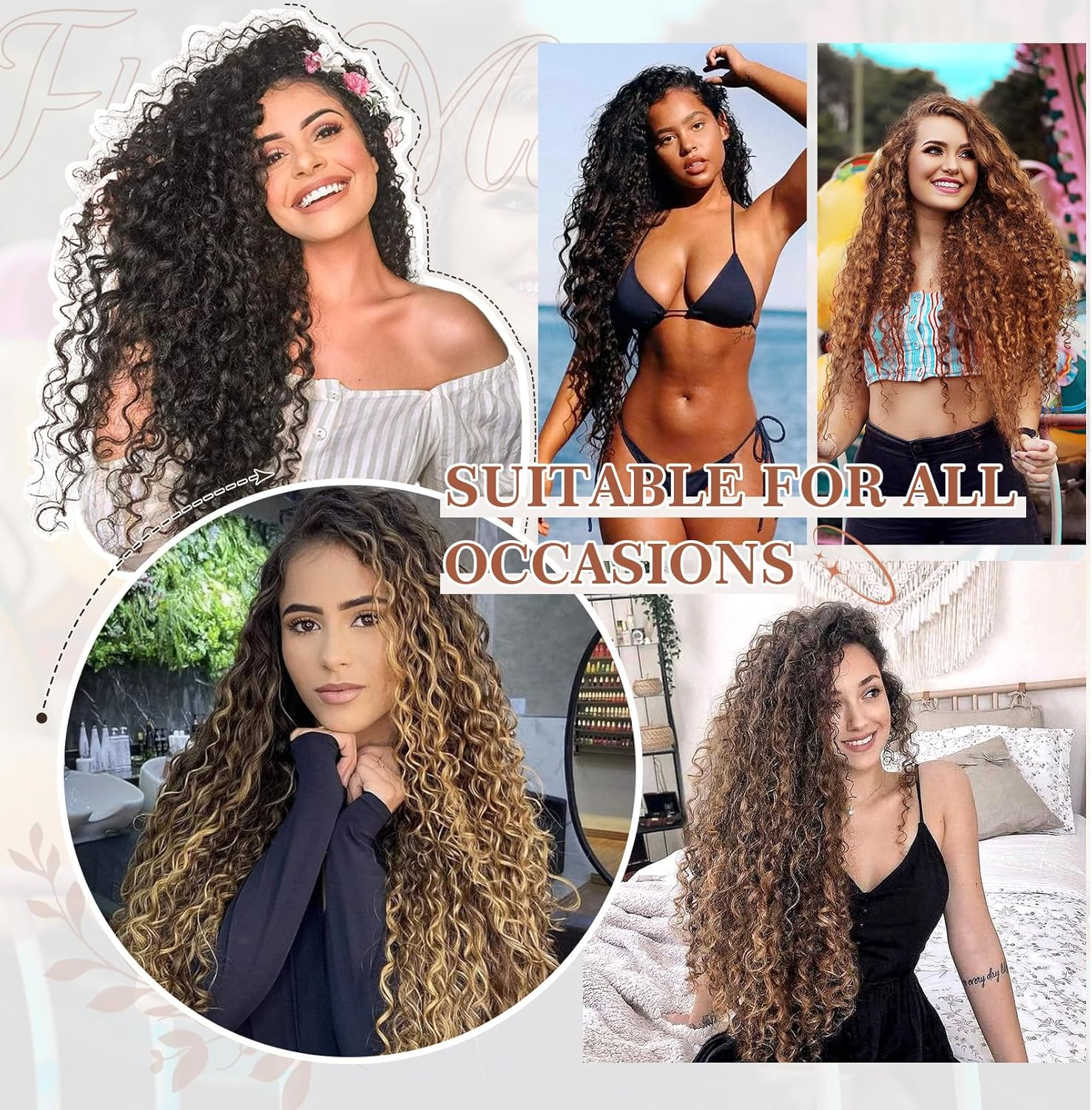 Clip in Hair Extensions, FLUFYMOOZ 4PC 100％ Pure Protein Silk Hair Extensions Long Soft Natural Hairpiece 20 Inch Curly Hair Extension for Women (Black Brown) image number 2