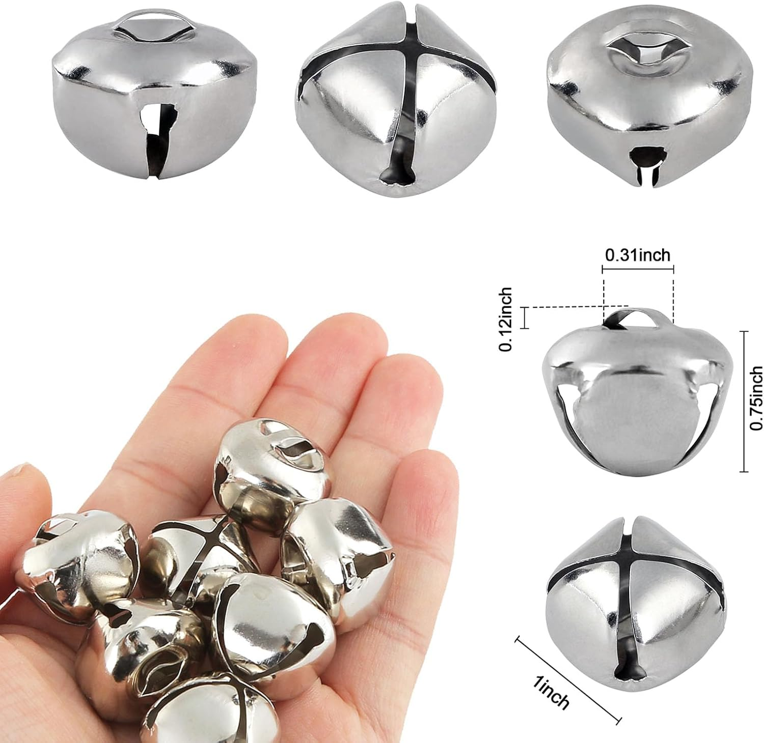 Bigotters Silver Jingle Bells 50 PCS 1 Inch Bulk Christmas DIY Bells for Crafts Gift Decorations - Bronze image number 5