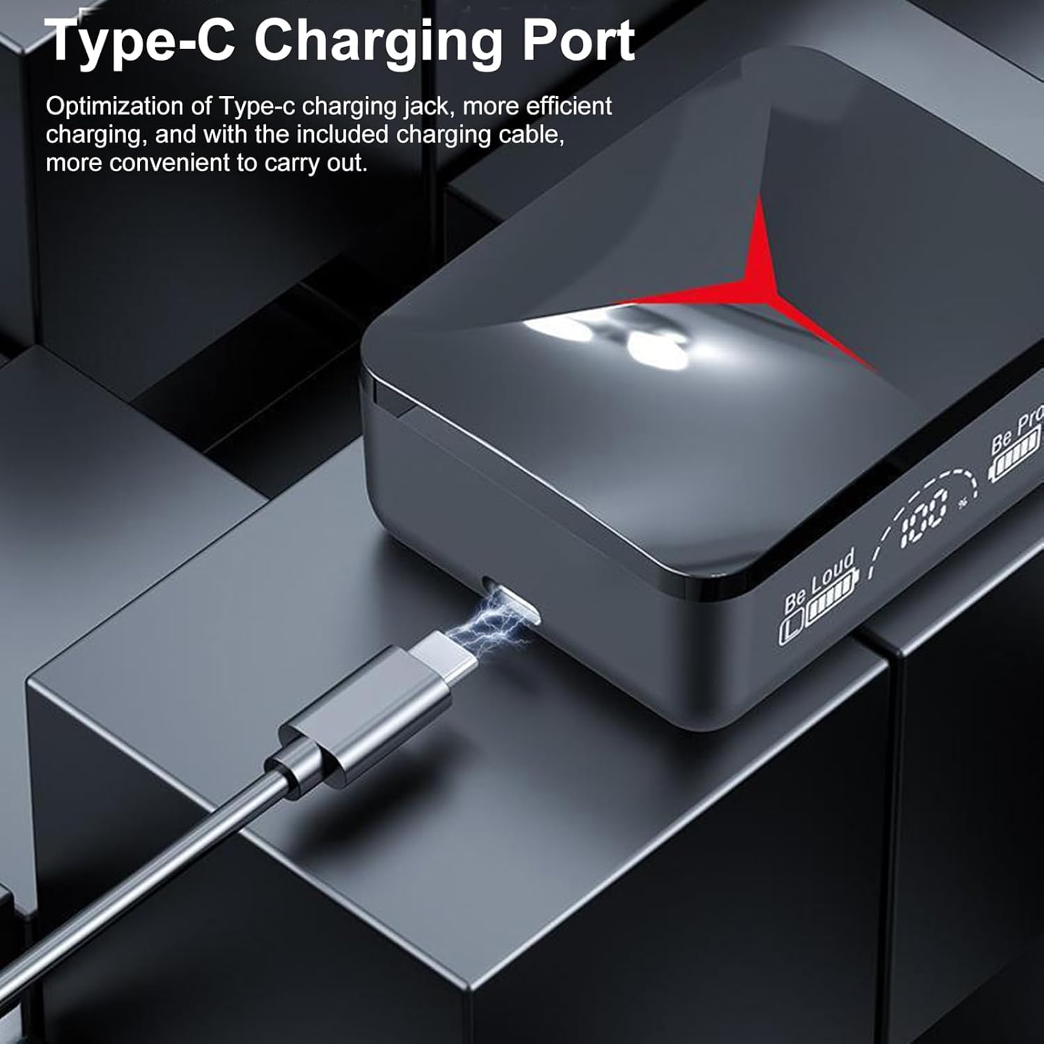 M90 Wireless 5.3 Sport Earbuds with LED Power Meter Portable Charger Case Touch Control 5H Playtime Dual Mic Ergonomic Fit Black