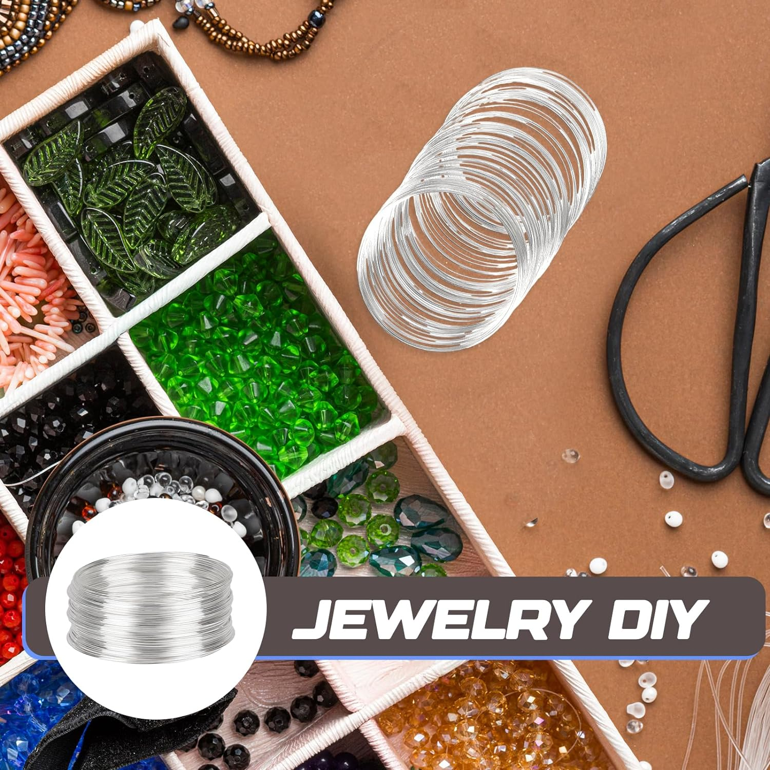 100 Loop Memory Wire for Beads Jewelry Making - Silver Steel Wire for Bracelet and DIY Crafts image number 6