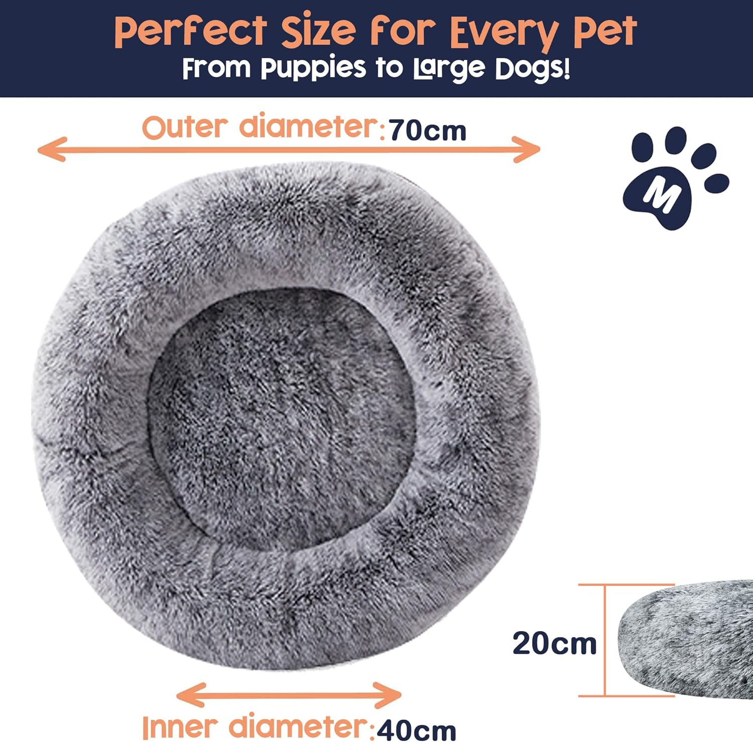 YOUYICI Calming Dog Bed for Dog & Cat, Donut Washable Puppy Bed with Ultra-Plush Support, Fluffy Faux Fur Plush Cushion Beds for Small Medium Dogs (70CM) image number 3