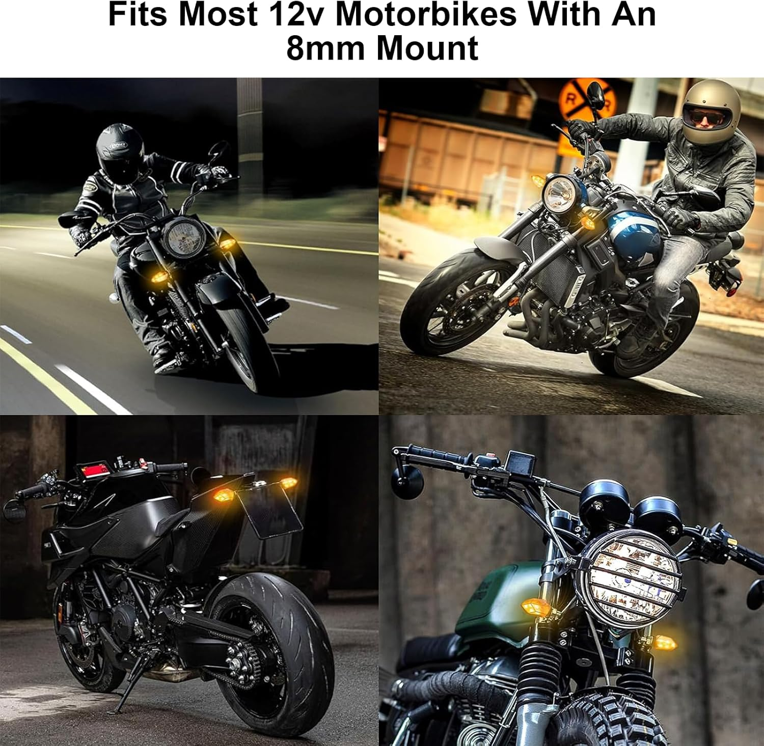 4PCS Mini Motorcycle LED Turn Signal Lights 12V &ndash; Universal Blinkers for Motorbike, Scooter, ATV, Cruiser & off Road &ndash; Bright Compact Design, Easy Plug & Play Install