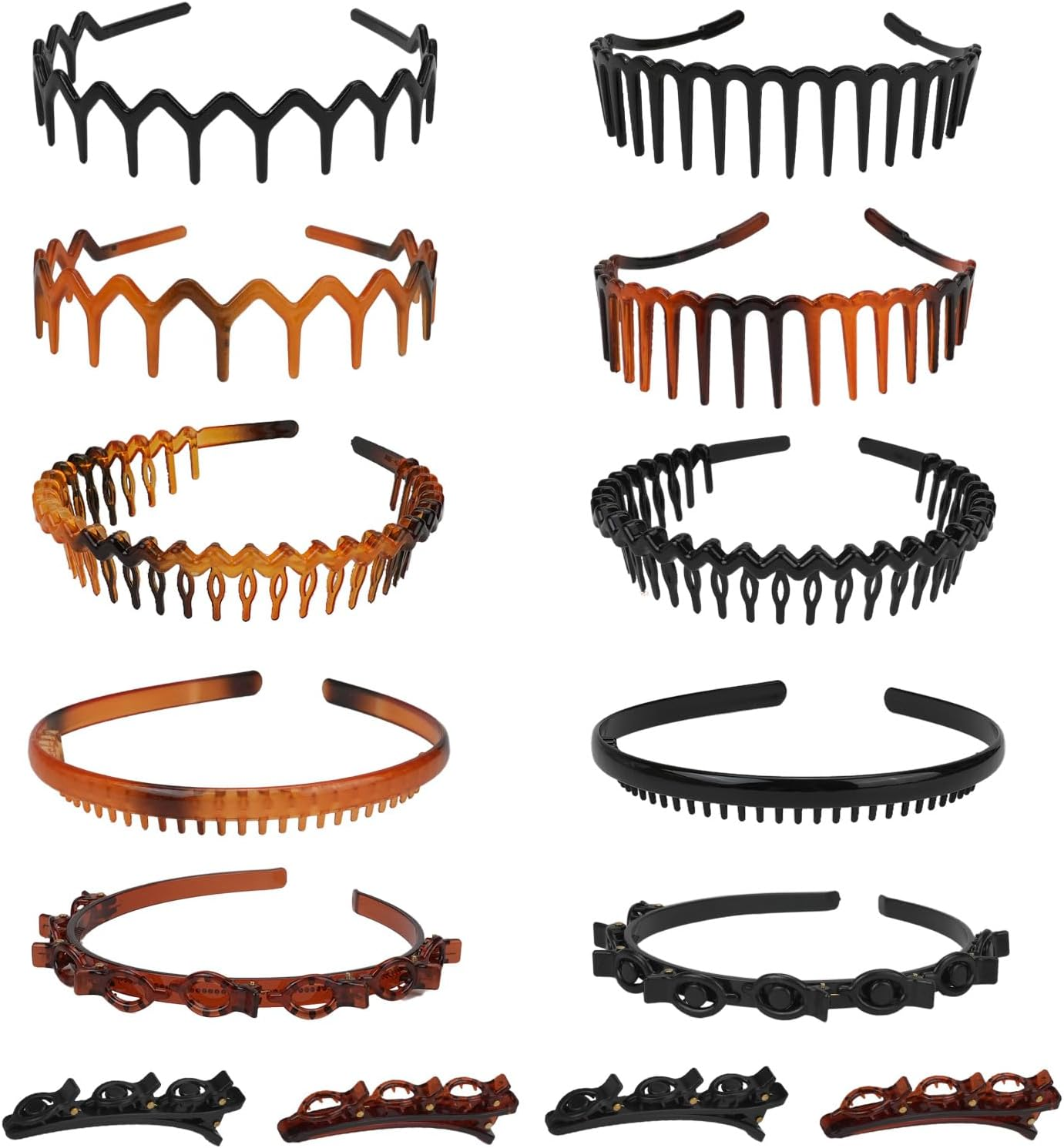 Pack of 10 Elastic Tooth Headband with 4 Clips, Zigzag Headbands, Non-Slip Hair Bands for Women Girls, Wavy Shark Tooth Hair Comb for Men, Women (Black, Brown) image number 4