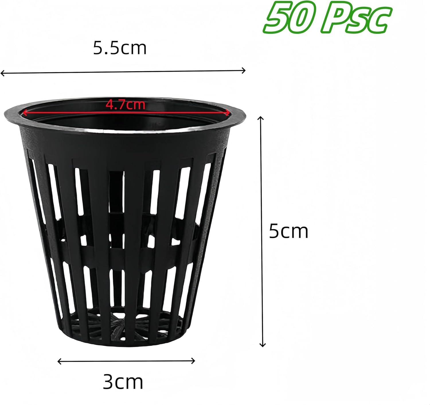 50 PCS Garden Slotted Mesh Net Cups,5 Cm Hydroponics Plant Grow Net Cup,Round Heavy Duty Net Cups Pots, Wide Lip Bucket Basket Pot Cups for Hydroponics Aquaponics (Black) image number 3