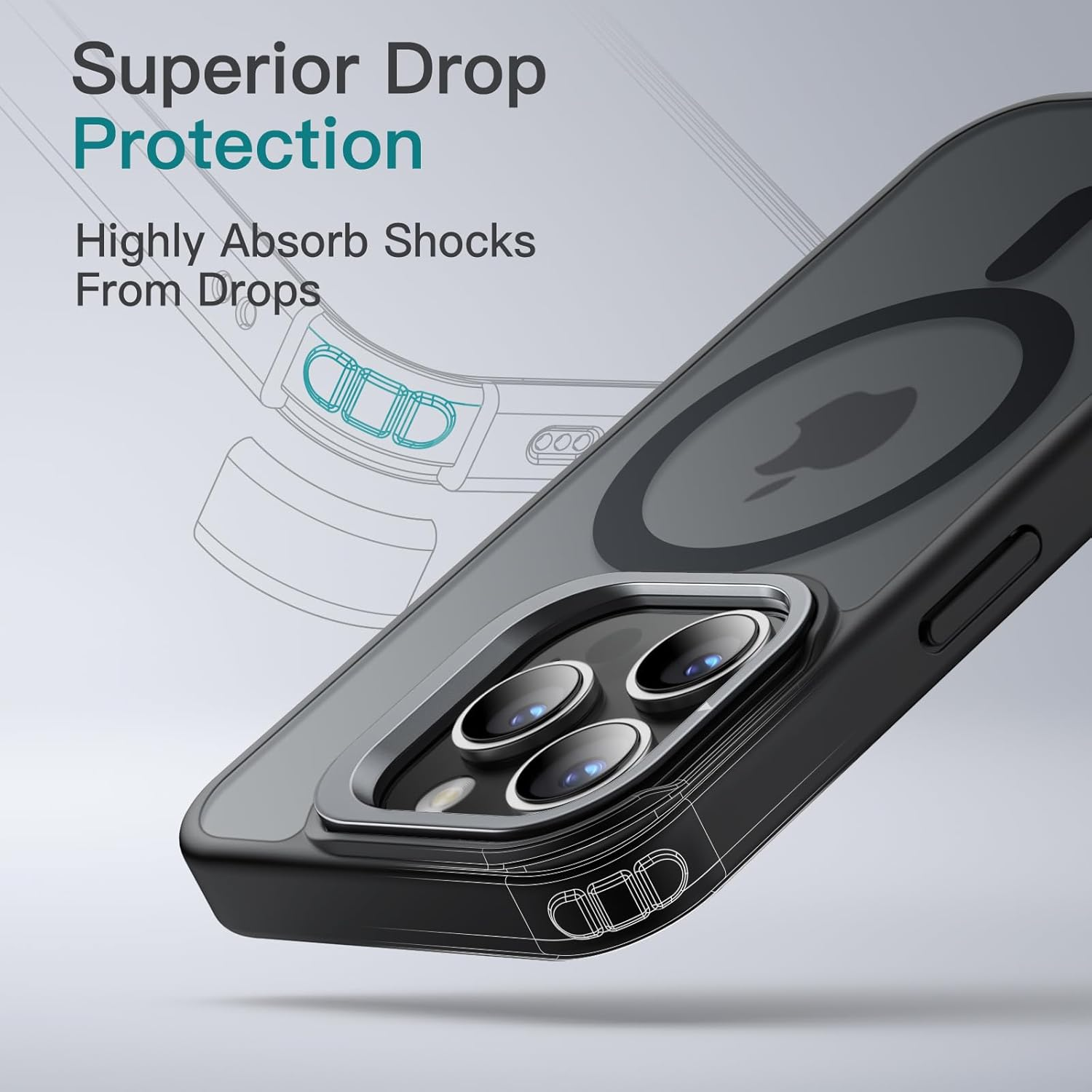 Jetech Kickstand Case for Iphone 15 Pro Max 6.7-Inch Compatible with Magsafe, Built-In Adjustable Camera Stand, Translucent Matte Magnetic Back Slim Shockproof Phone Cover (Black Titanium) - Natural Titanium image number 3