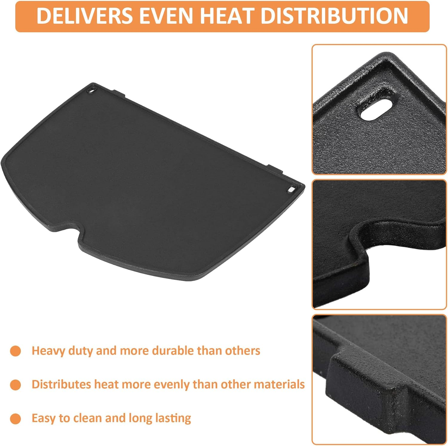 6559 Cast Iron Cooking Griddle for Weber Q200 Q220 Q240 Q260 Q2000 Q2200 Q2400 Series, for Weber Q2200 Gas Grills Accessories, Replaces for Weber Q Griddle Parts, 38.9Cm X 27.4Cm X 1.3Cm(W X D X H) image number 3