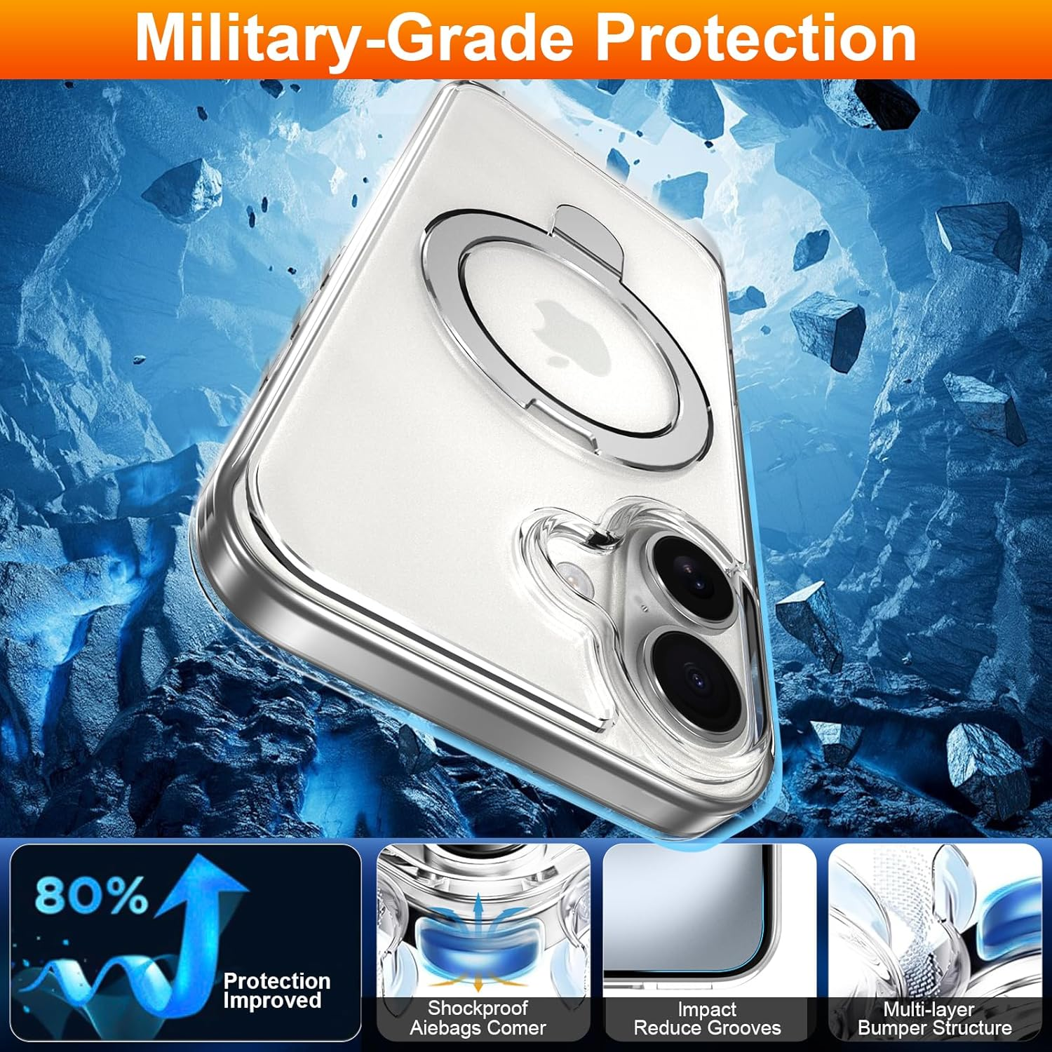 ROUMAYMAY Magnetic Case for Iphone 17 with Stand, Foldable Ring Holder, Kickstand [Compatible with Magsafe], Slim Transluscent Protective Case for Iphone 17 2025, Clear image number 6