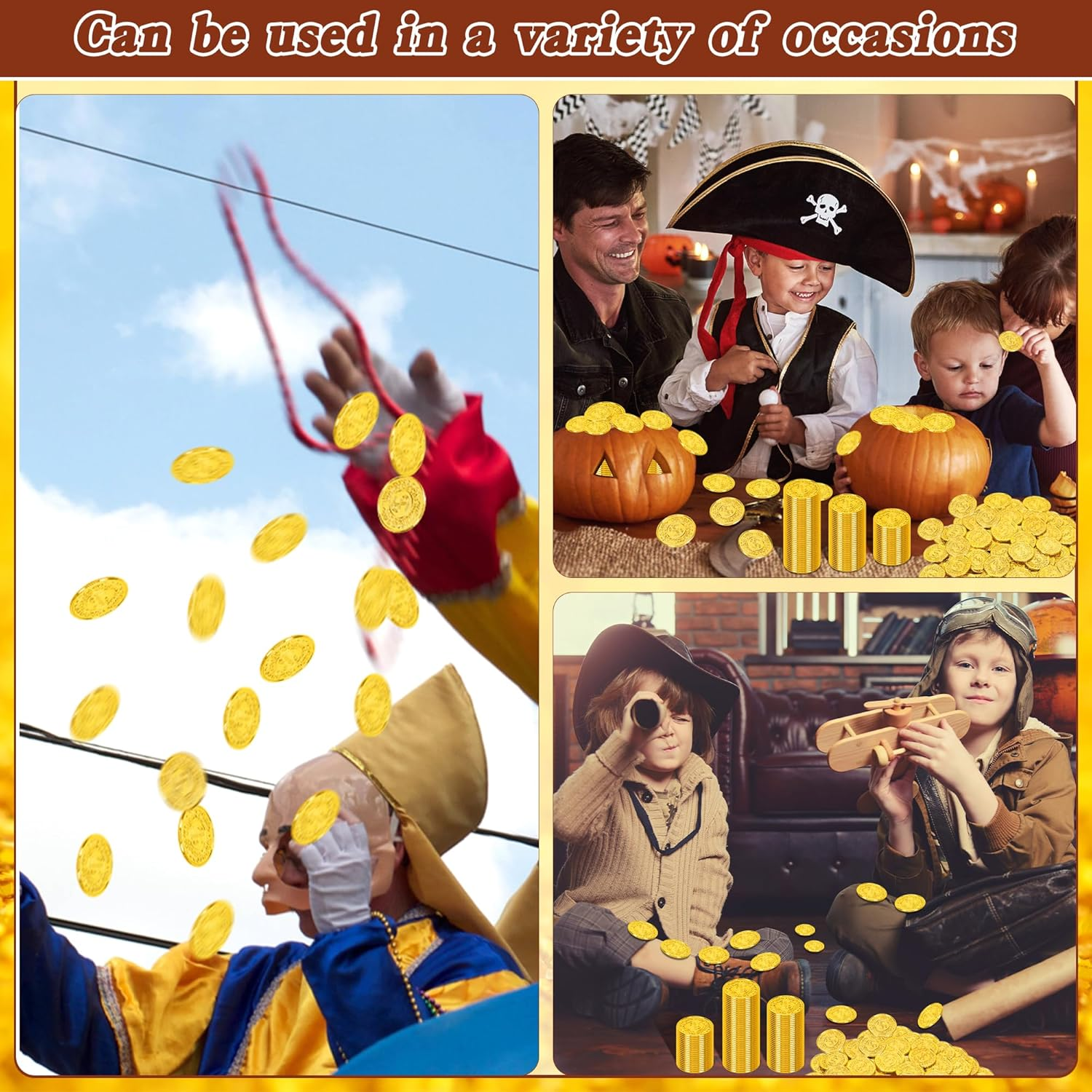 200 PCS Plastic Gold Coins, Metallic Coins image number 4