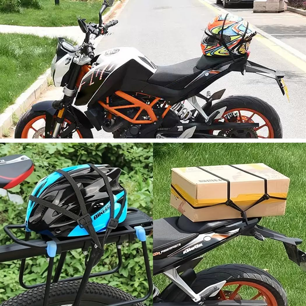 2 Pcs Motorcycle Helmet Rope High Retractable Black Luggage Helmet Mesh Elastic Rope Strap with 2 Hooks(23.6") image number 2