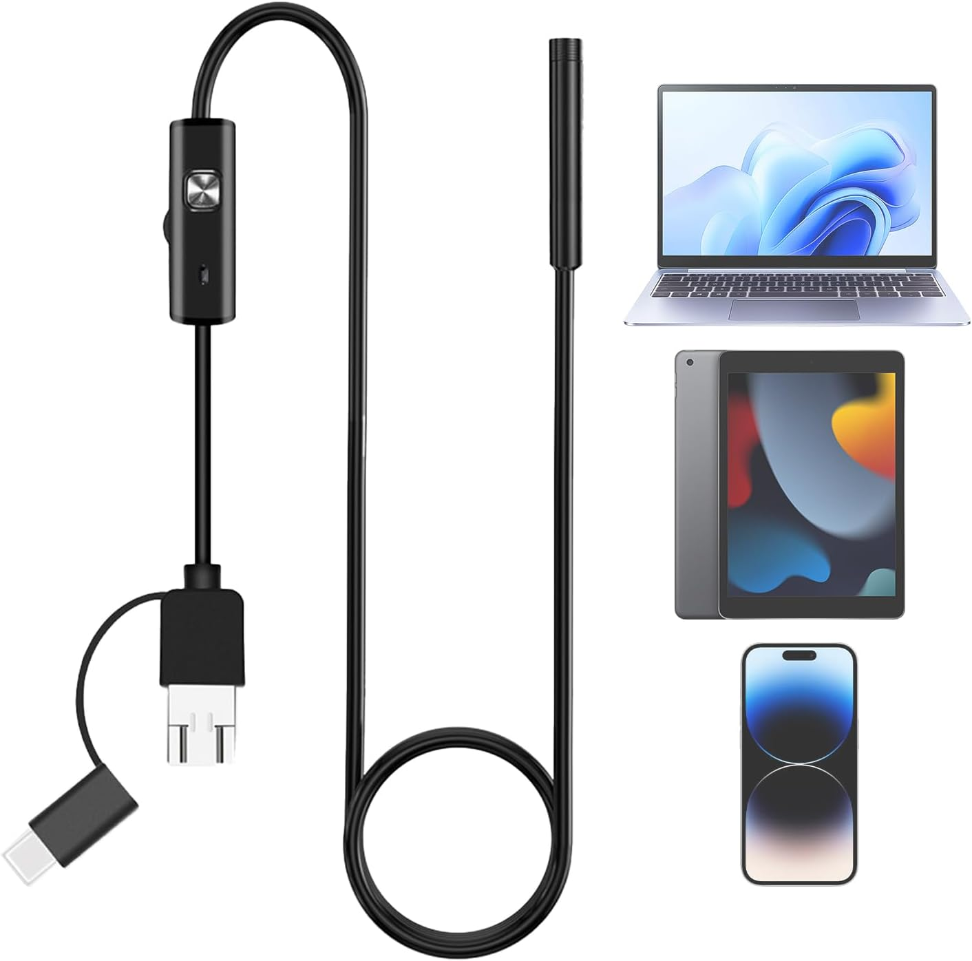 Snake Camera with Light | Endoscopio Automotriz,Ip67 Waterproof USB Borescope Inspection Tool for Plumbing Wall Sewer Industrial Equipment Home Mechanical Construction