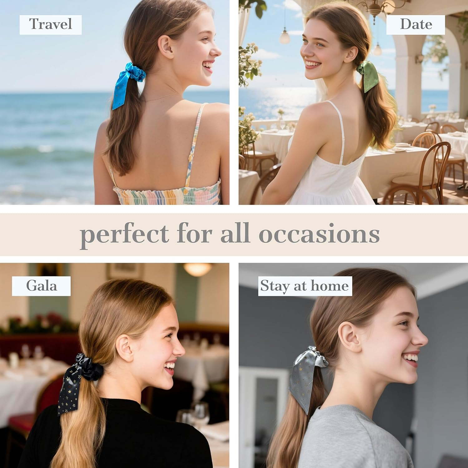 Townssilk Silk Scrunchie Set of 2 with Bow, 100% Mulberry Silk Hair Scrunchie, Voluminous & Gentle, Oeko-Tex Certified - Black + Blue