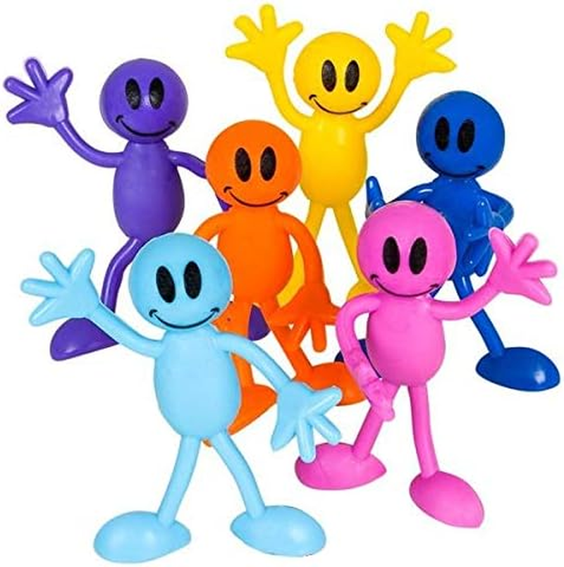 Colorful Bendable Smile Figures (3") Flexible Rubber Men with Smile Faces, Party Favor, Stress Relief Fidget Toy Goody Bag Pinata Fillers for Kids and Adults (12 Smile Figures) image number 4