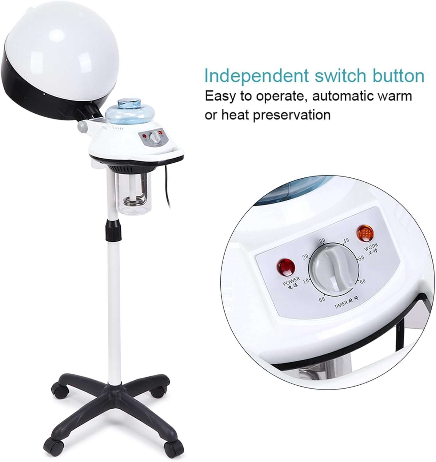 Professional Hair Steamer with Adjustable Height & 360&deg; Mobility - Ideal for Salon Spa Hair Care, Perming, and Conditioning image number 2