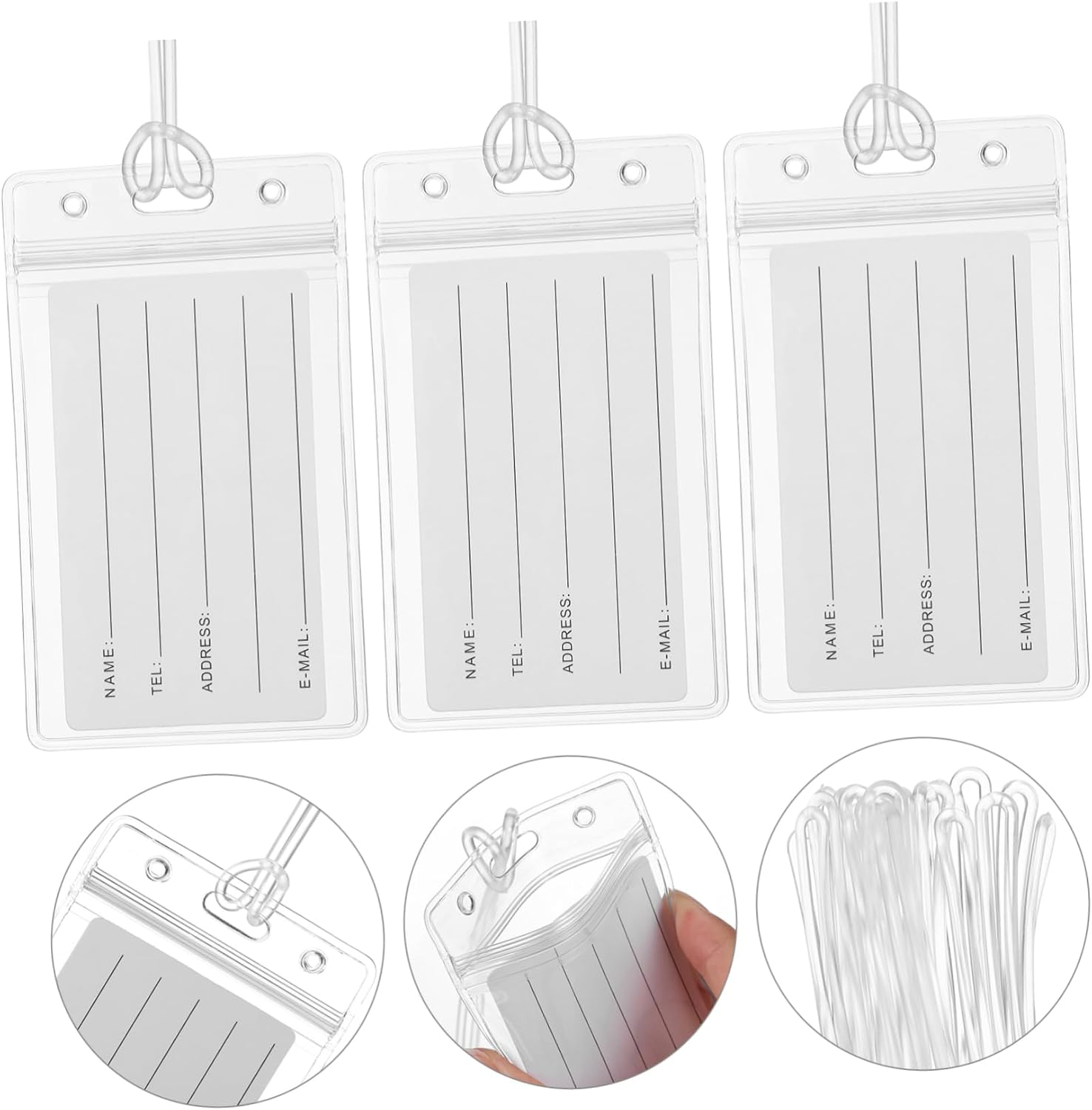 ORFOFE Clear Luggage Tags with Transparent Badge Sleeves and Sturdy Loops Travel Suitcase Label Holders for Secure and Reusable Identification of Bags Backpacks and Suitcases image number 3