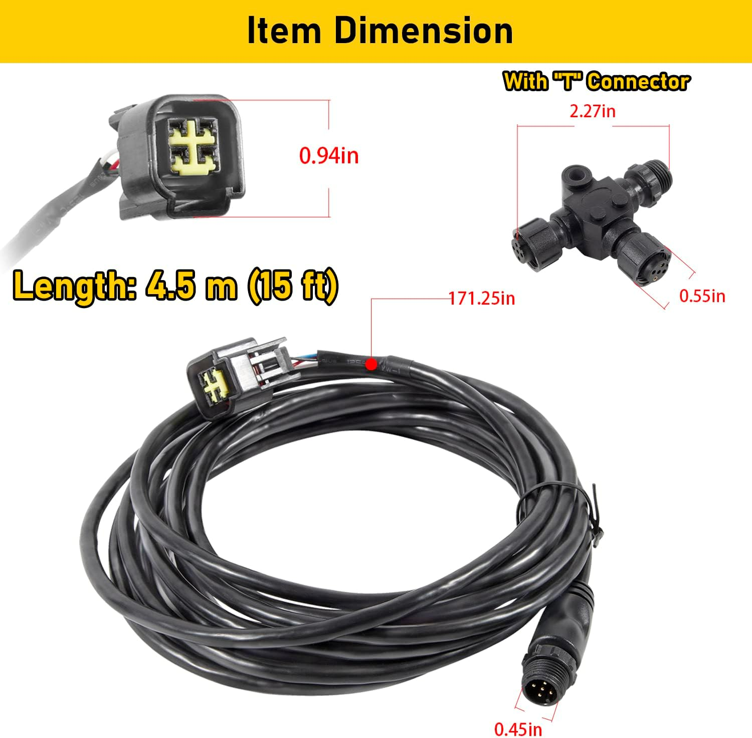 For Yamaha Engine Interface Cable NMEA2000 Connection with T Connector for Yamaha 2006 & Newer, Replace # 000-0120-37, 3004.6865-4.5 M (15 Ft)
