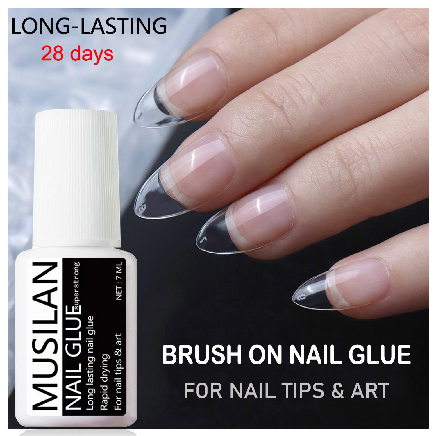 Nail Art Glue with Glass Nail Files - 7Ml Brush on Nail Glue Professional Nail Tip Glue for Press on Nails, Super Strong Long Lasting Acrylic Nails False Nails Adhesive with Glue Brush image number 1