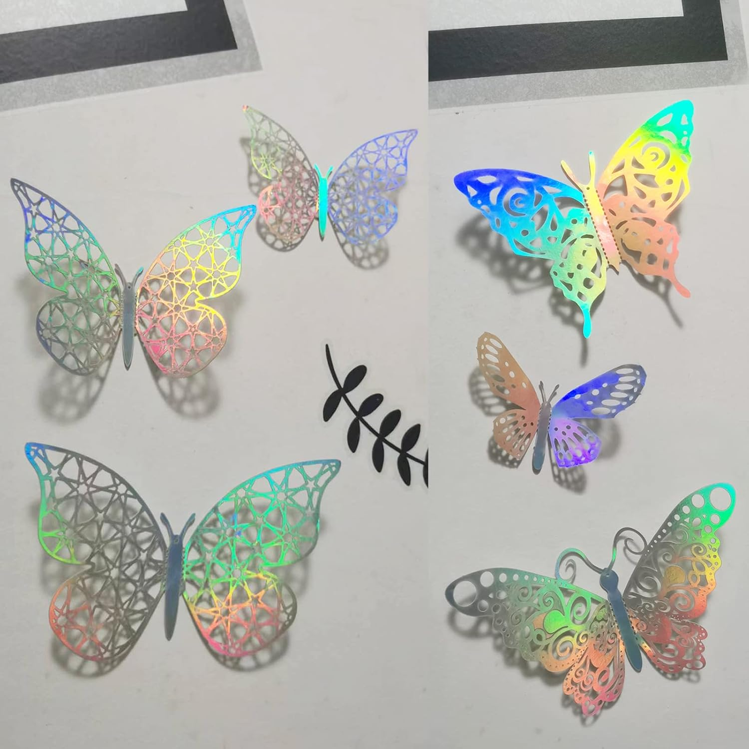 3D Hollow Butterfly Wall Sticker, 36Pcs Laser Silver Butterfly Wall Decoration Wall Sticker for Bedroom Wall Decal, Party Decoration, Boys and Girls image number 2