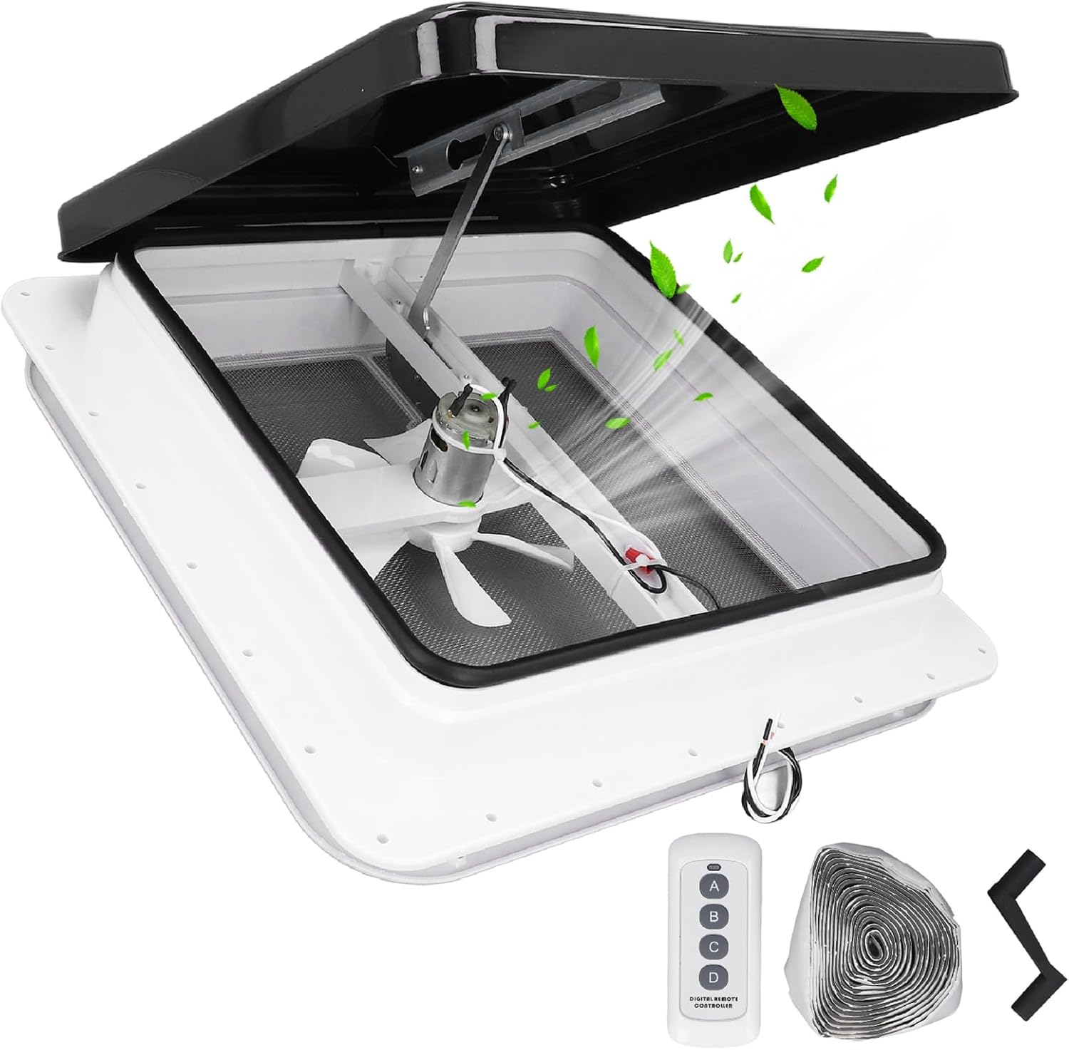 14 Inch RV Roof Vent with Fan Reversible, 12V RV Roof Vent Fan with Remote Control & 6 Inch Blades for Trailers, Campers, Compatible with Ventline, Jensen and Elixir