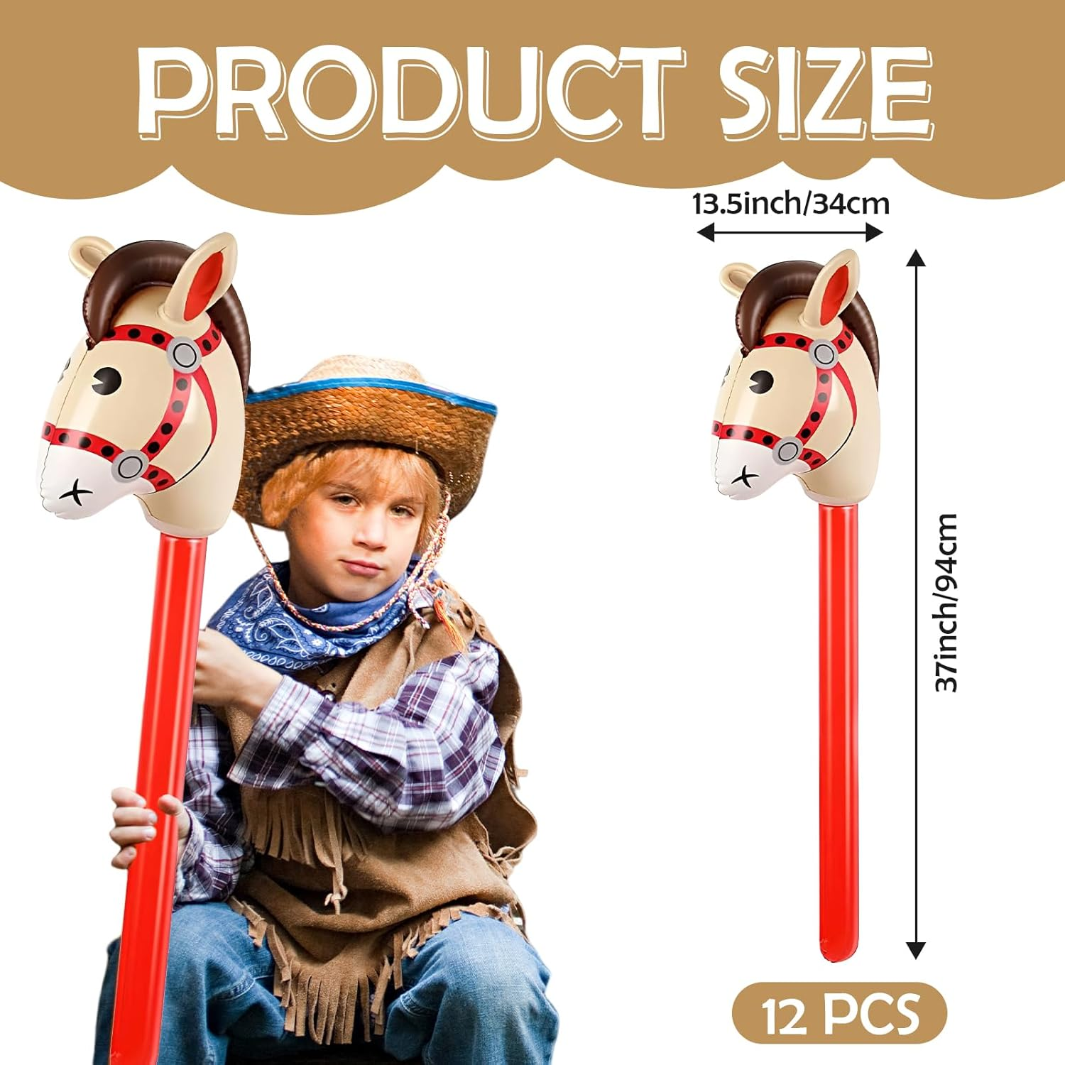 12 Pcs Inflatable Stick Horse, KUAOOAUK Inflatable Horsehead Stick Balloon, Cute 37 Inches Horse Stick for Kids Horse Birthday Decorations Christmas Cowgirl Cowboy Party Supplies image number 3