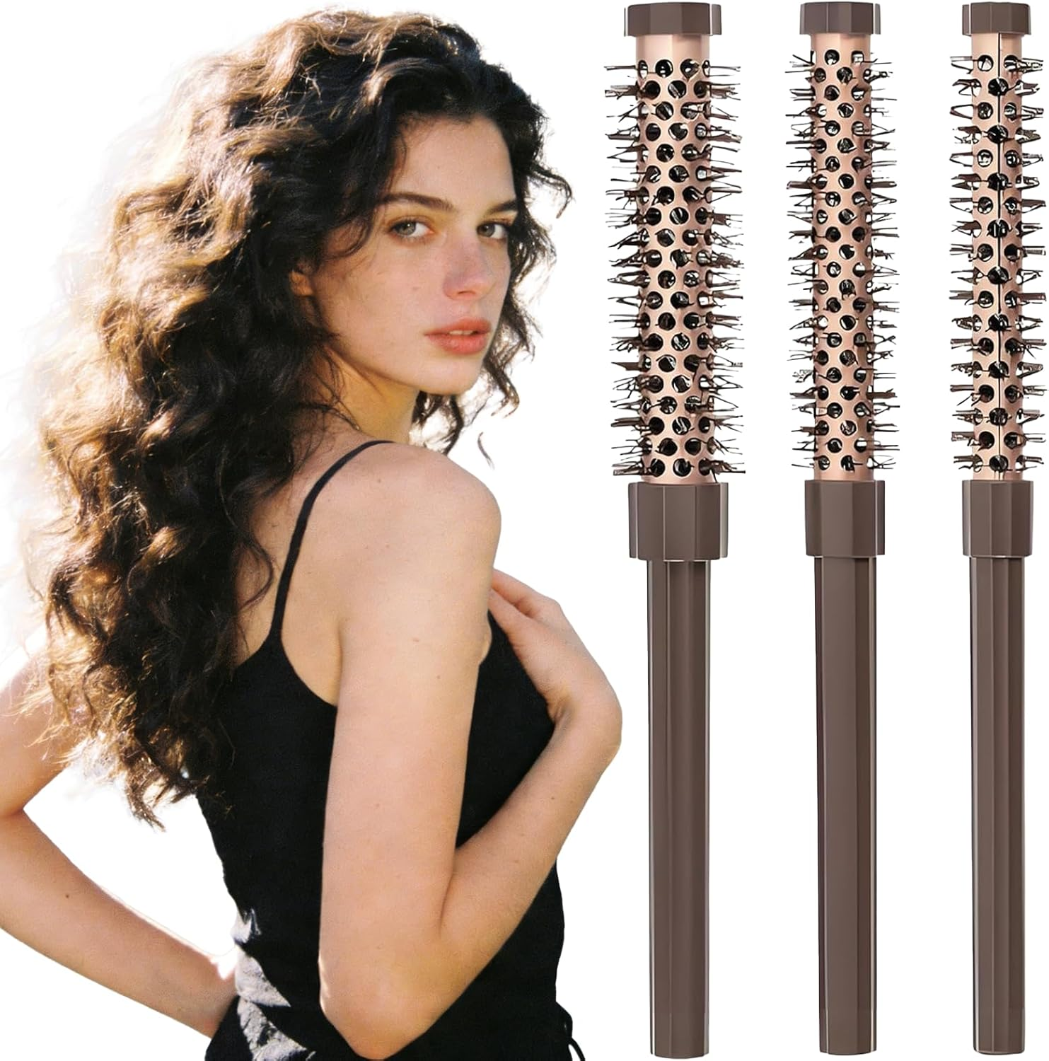 Set of 3 Small round Brushes, round Brush Set for Blow-Drying, Hair Brush, round for Short Hair, Pony Root, Curls and Straight Hair, 3 Pieces in Various Sizes image number 5