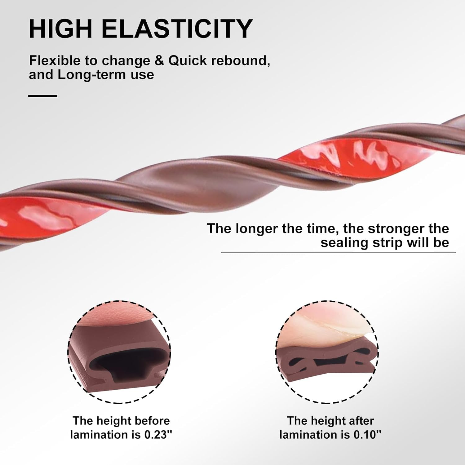 15M Door and Windows Seal Strip, Self Adhesive Rubber Door Seal for Insulation, Weather Stripping for Doors and Windows, Insect Proof, Sound Proof, Weather Stripping (Brown) image number 5