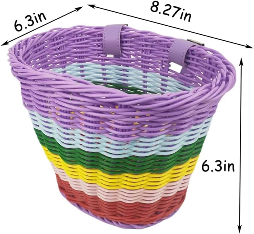 Kids Bike Basket, Front Bicycle Bike Baskets for Kids, Small Wicker Bike Basket for Boys and Girls, Small Wicker Basket for Bike, with 1Pc Bicycle Bell, and 1Pairs Ribbons Tassels image number 4