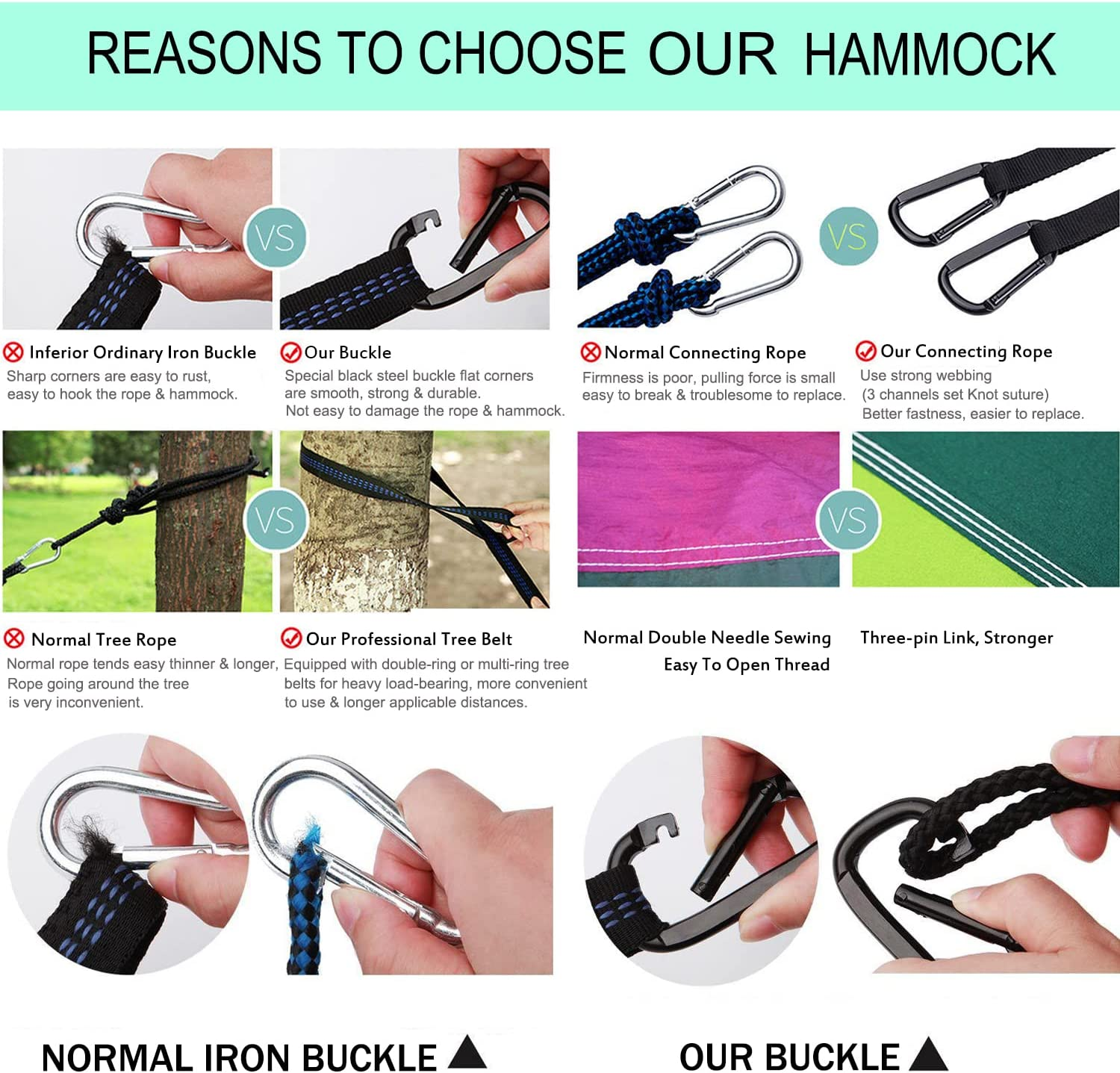 Hammock Camping, Portable Single/Double Hammocks for Outdoor Hiking Travel Backpacking - 210D Nylon Hammock Swing for Backyard & Garden (Green/Khaki) image number 5