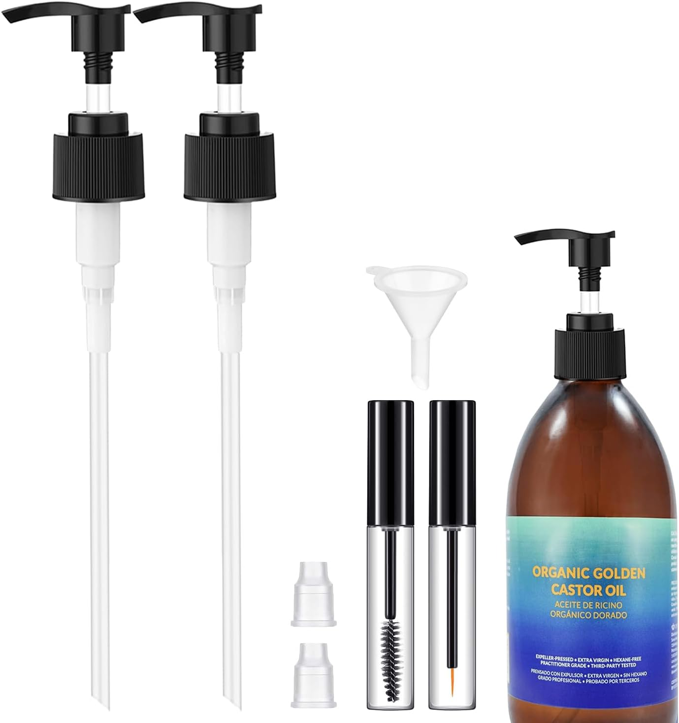 Oxyooh 2 Pack Pump Dispenser Compatible with Queen of Thrones & Heritage Castor Oil & Rejuvenaturals, Plastic Precision Pump for 16Oz Bottle, Queen Dispenser with Empty Mascara Tube (Oil Not Included image number 1