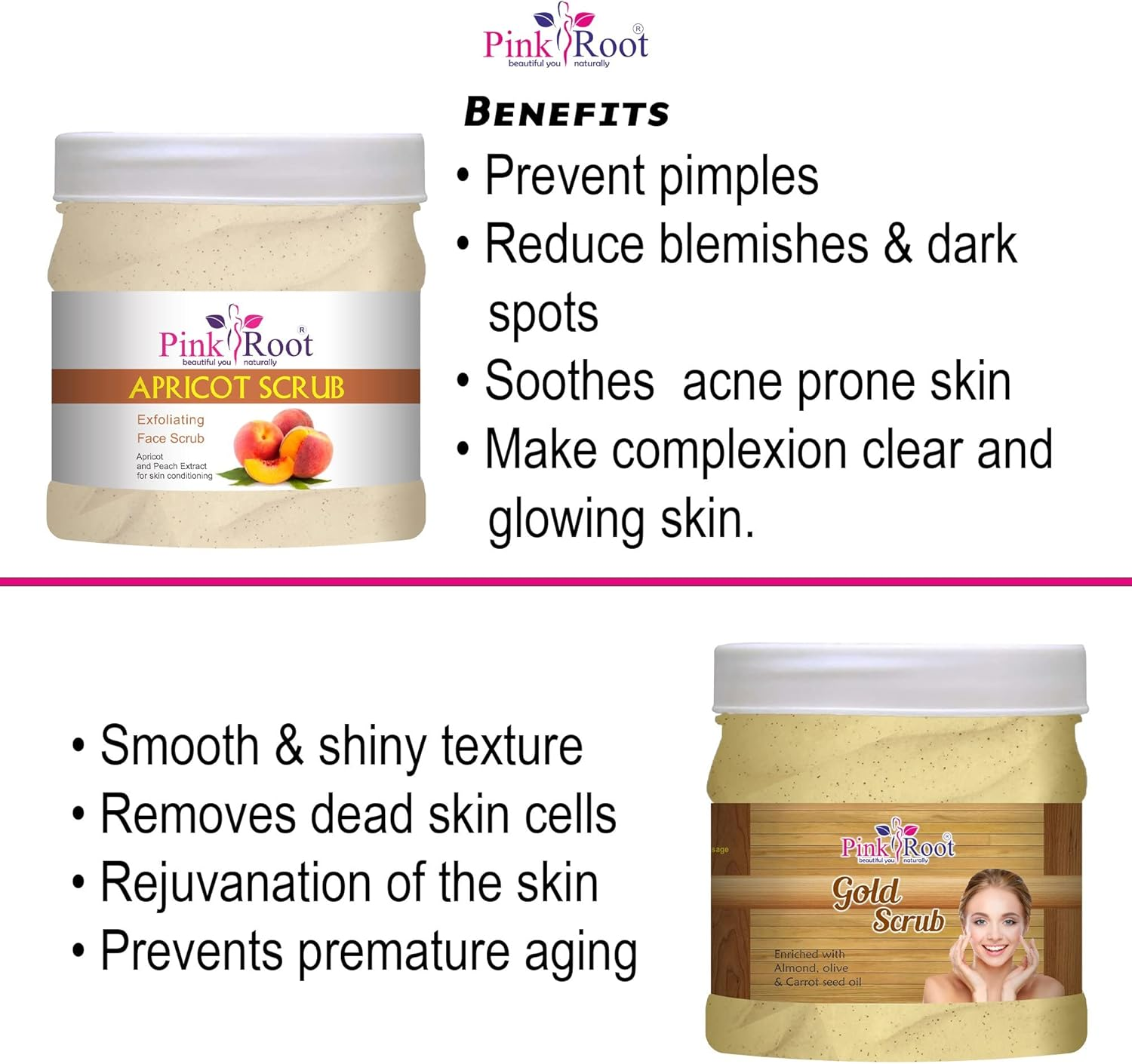 Pink Root Gold Scrub 500Gm with Apricot Scrub 500Gm