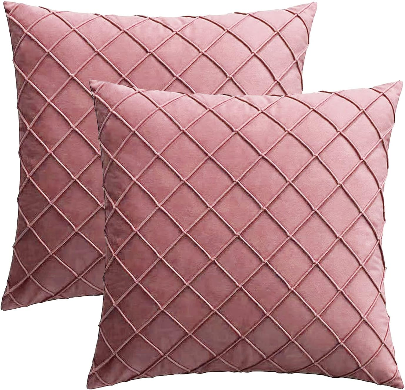 Set of 2 Luxton Pleated Velvet Cushion Covers Teal Green Home Decor Checked Pattern Cushion Covers for Lounge Sofa Couch Bedding Decoration (43X43Cm, Teal Green)