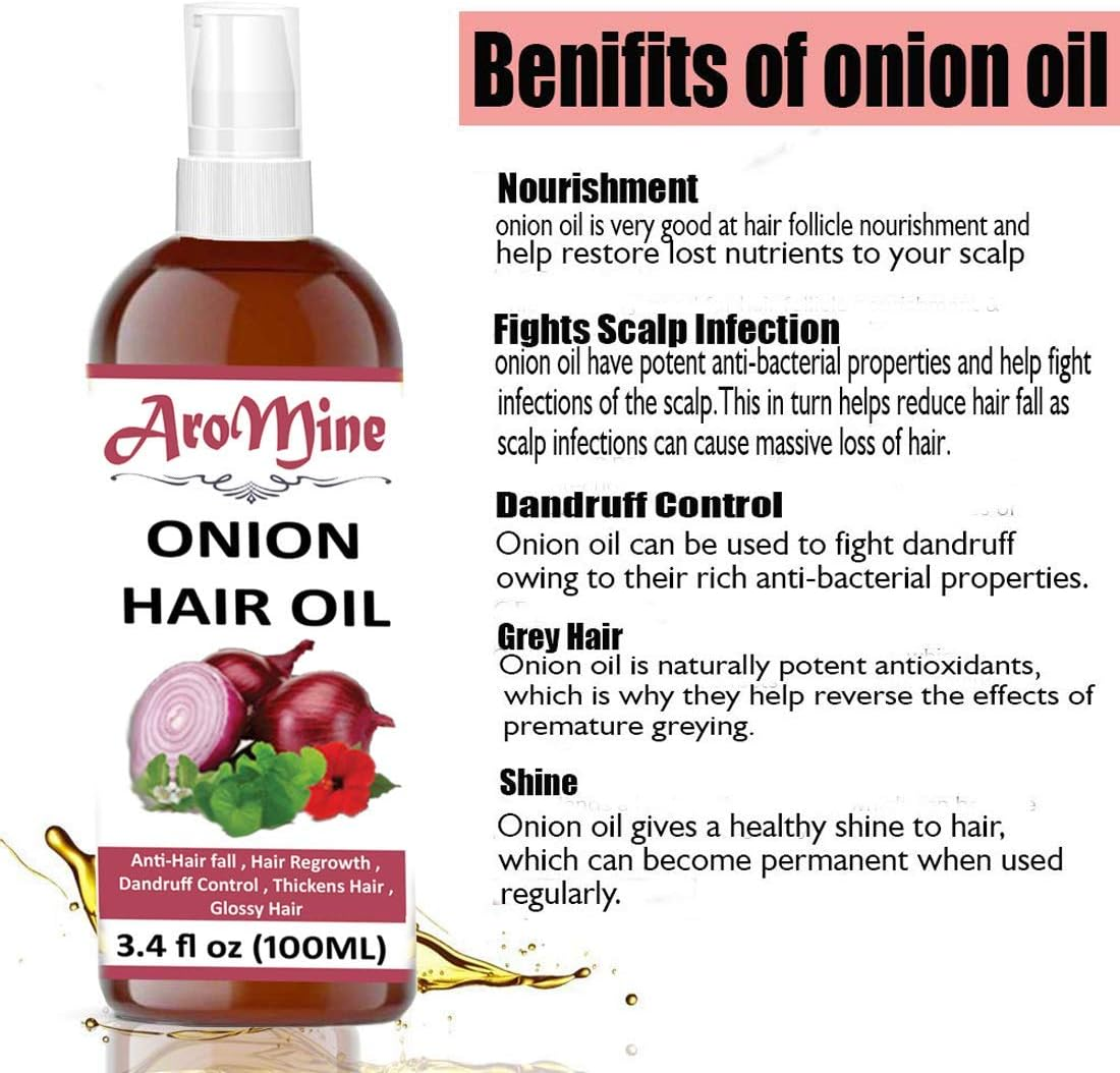 Aromine Natural & Organic ONION Oil for Hair Growth- No Mineral Oil, No Silicones, 100Ml