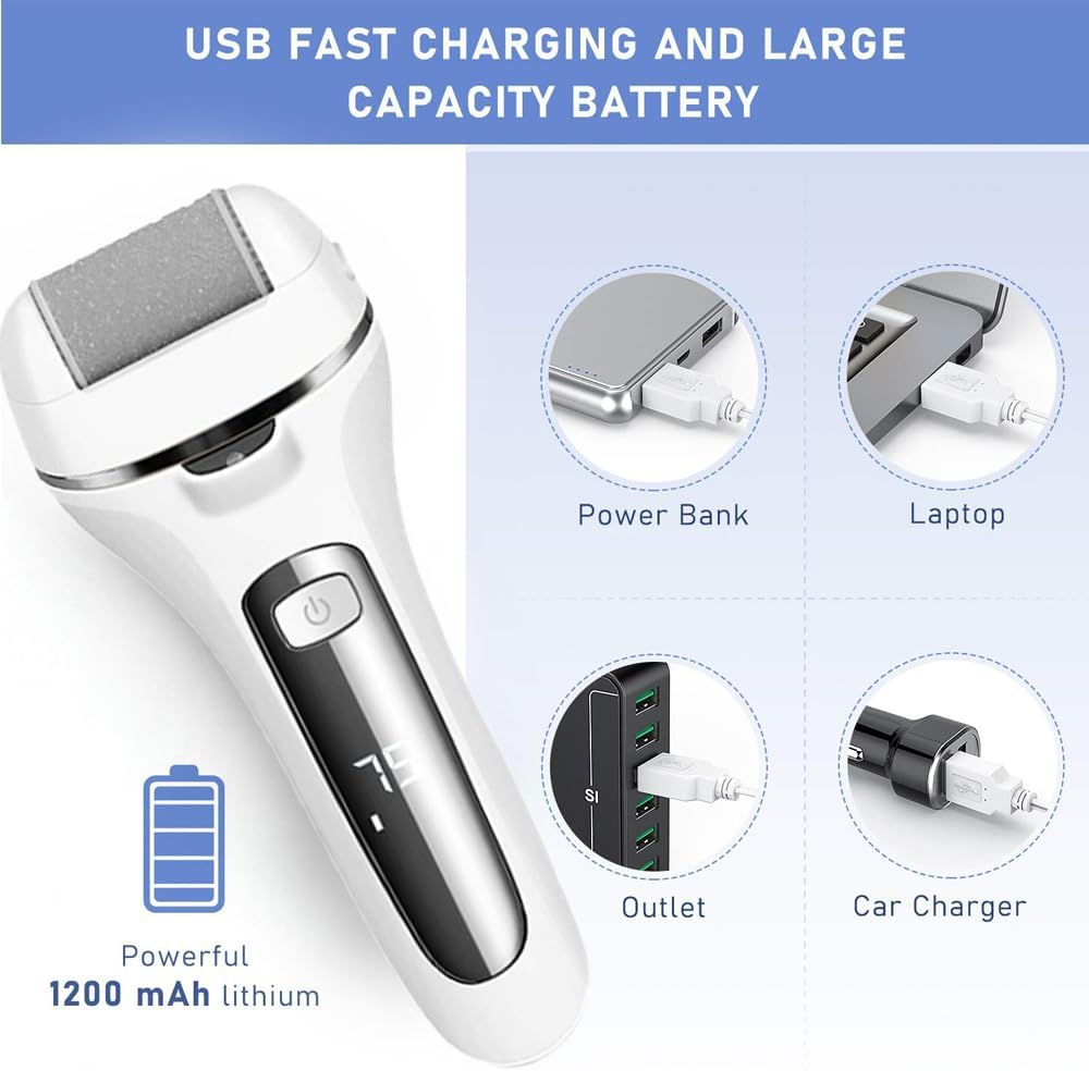 MTSDM Electric Foot File, Portable Callus Removers Foot Pedicure Tools with 2 Roller Heads, Professional Pedicure Dead Feet Remover Kit, Perfect for Dead, Hard Cracked Dry Skin Polishing