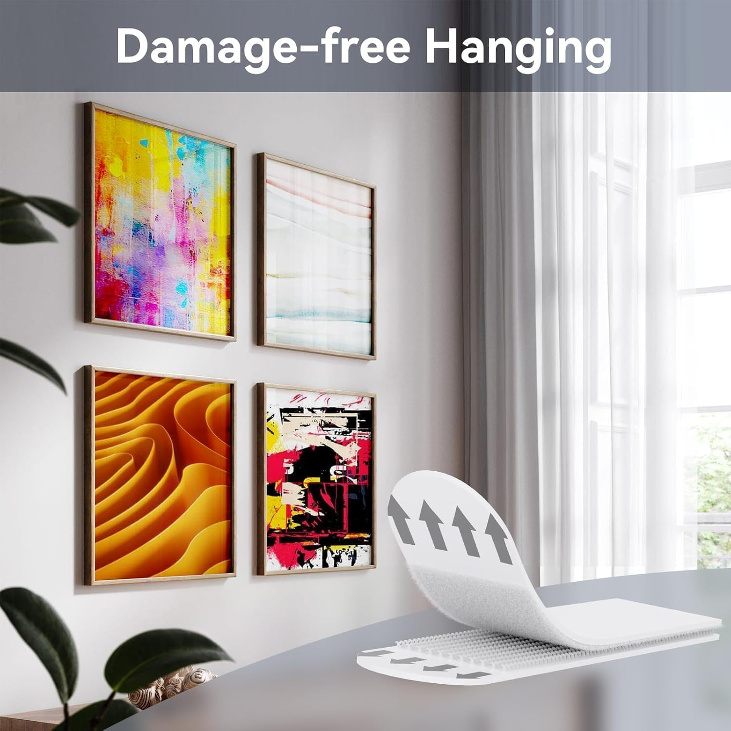 Picture Hanging Strips, Large Adhesive Hook & Loop Wall Stickers for Picture Hanging,Heavy Duty Wall Hanging Strip No Tool without Nail,Removable Damage Free Frame Hanging Strip for Home Decor (12) image number 6