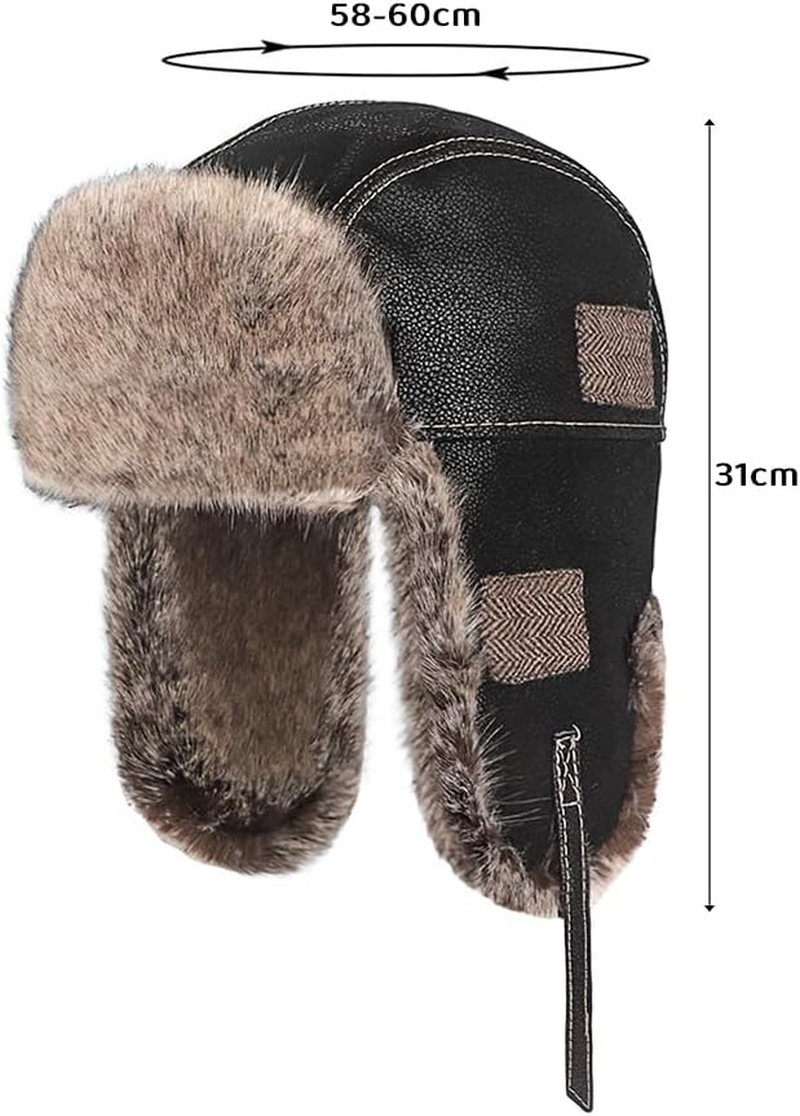 Unisex Trapper Hat Russian Ushanka Faux Fur Bomber Hunting Hat Winter Earflap Hat Aviator Pilot Cap Windproof Thermal Trooper Hat Fluffy Super Warm Hat Skiing Skating Hat Thickened for Women Men