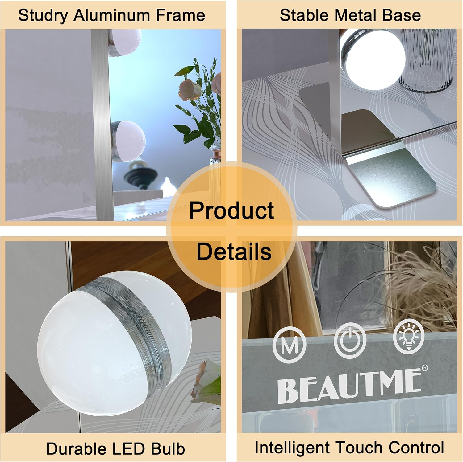 LETSFIELD Hollywood Mirror 91 X 62 Cm, Large Vanity Mirror with 16 Dimmable Lights for Bedroom, Desk Mirror or Wall Mounted Makeup Mirror, Including 10X Magnifying Mirror (Silver) image number 2