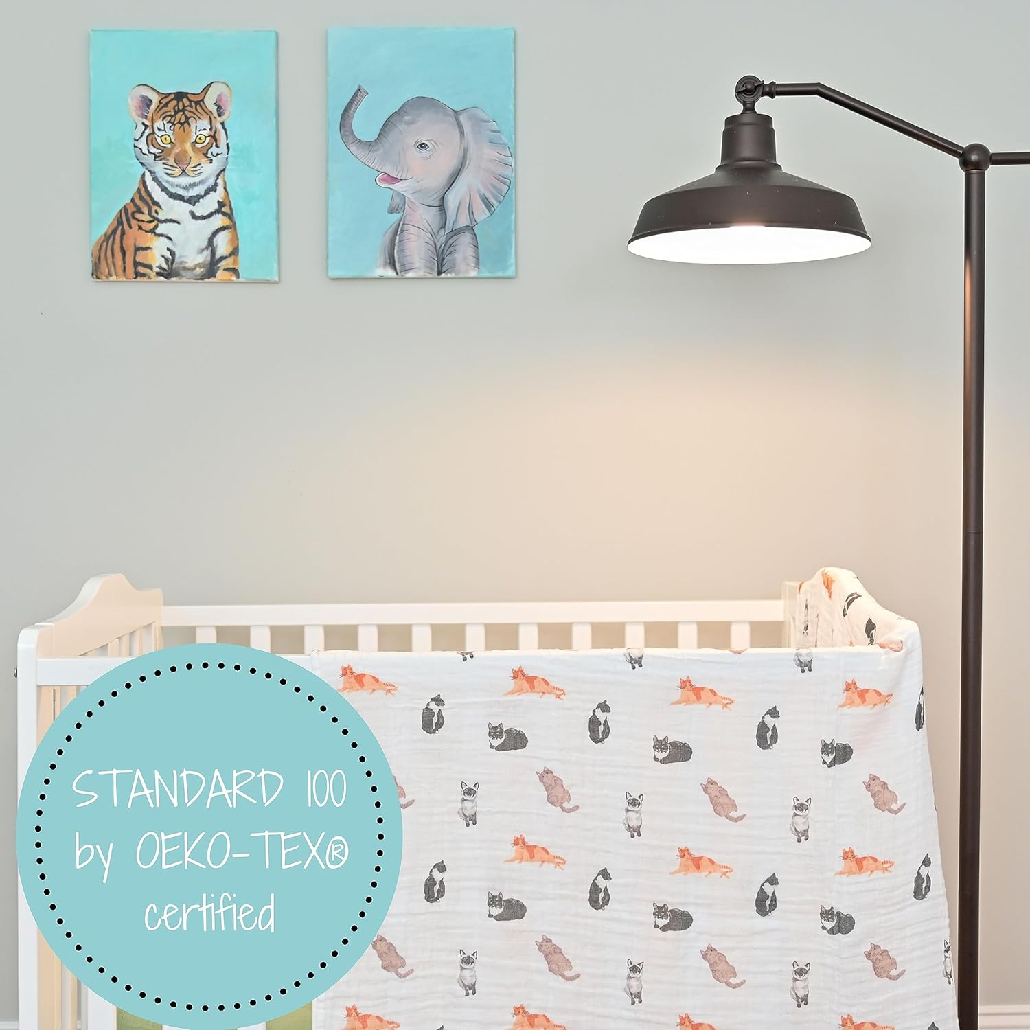 Lollybanks Swaddle Blanket for Boys and Girls, 100% Cotton Muslin Swaddle Blankets for Newborns, Large 120 X 120 Cm Soft and Breathable Receiving Blanket, Baby Essentials, Registry (Cat Print)